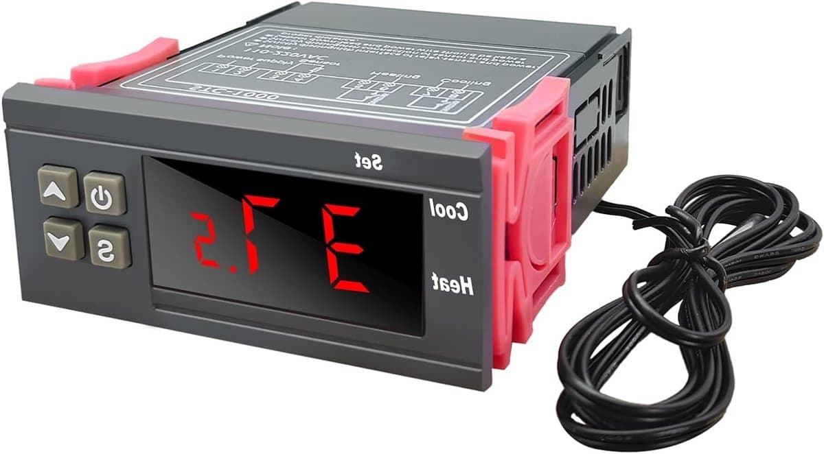 Digitale Temperatuurregelaar met 1 m Waterdichte Sensor, Dubbele Relay en Temperatuurmonitor voor Verwarming, Koeling, Aquarium en Incubator