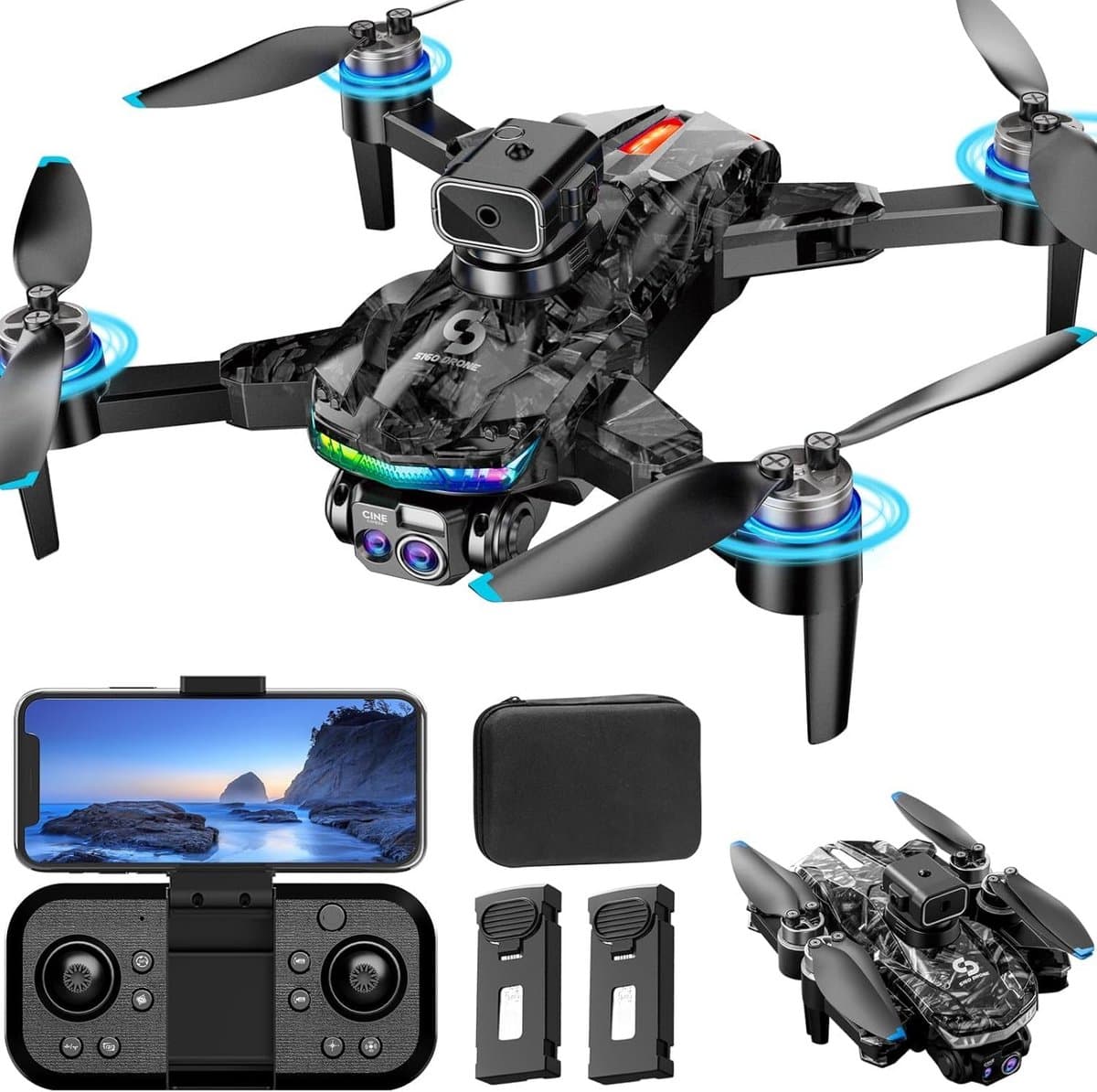 Opvouwbare Drone - RC Quadcopter - Vliegplezier Beleven - Borstelloze Motor - 1080p Dubbele Camera - Grijs