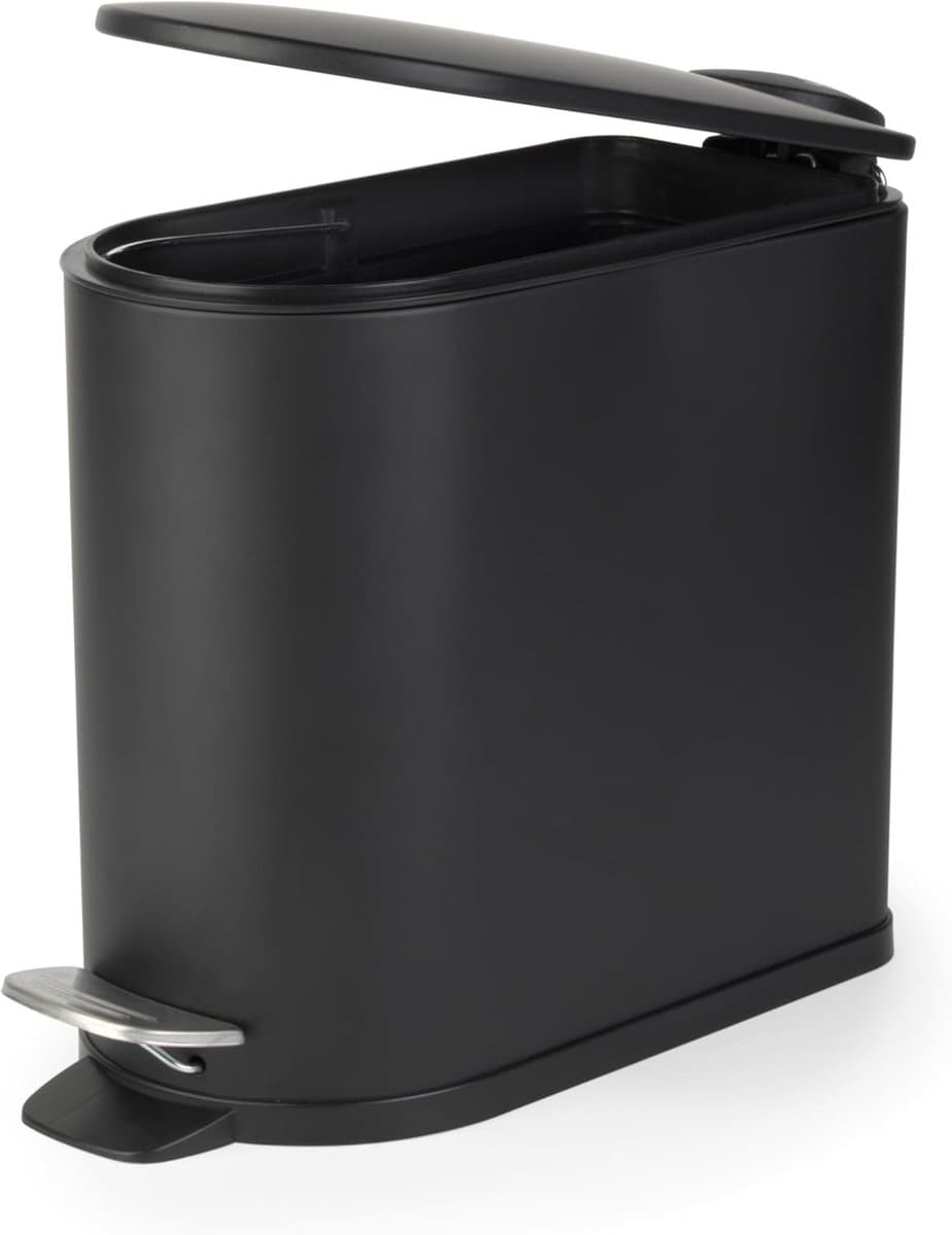 Pedaalemmer voor badkamer, 5 liter, kleine wc-afvalemmer met softclose-deksel, sanitaire D-vormige afvalemmer voor slaapkamer, kantoor, keuken, afwerking