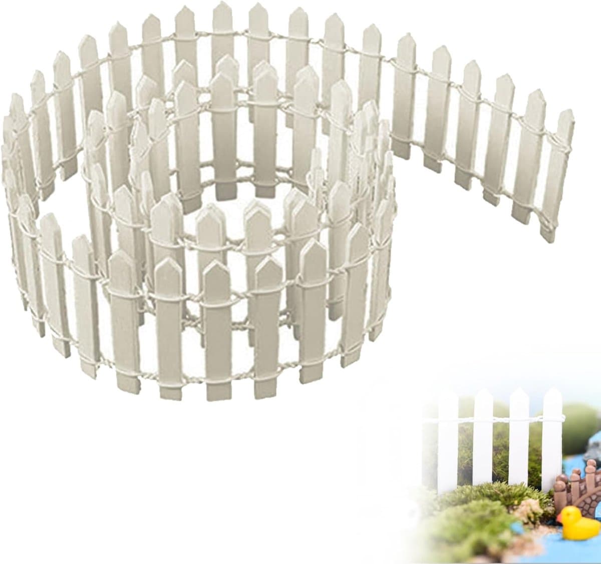 Mini Houten Hek - Decoratief Hekje - Miniatuur Tuin - Natuurlijk Hout Materiaal - 5x90 cm - Wit