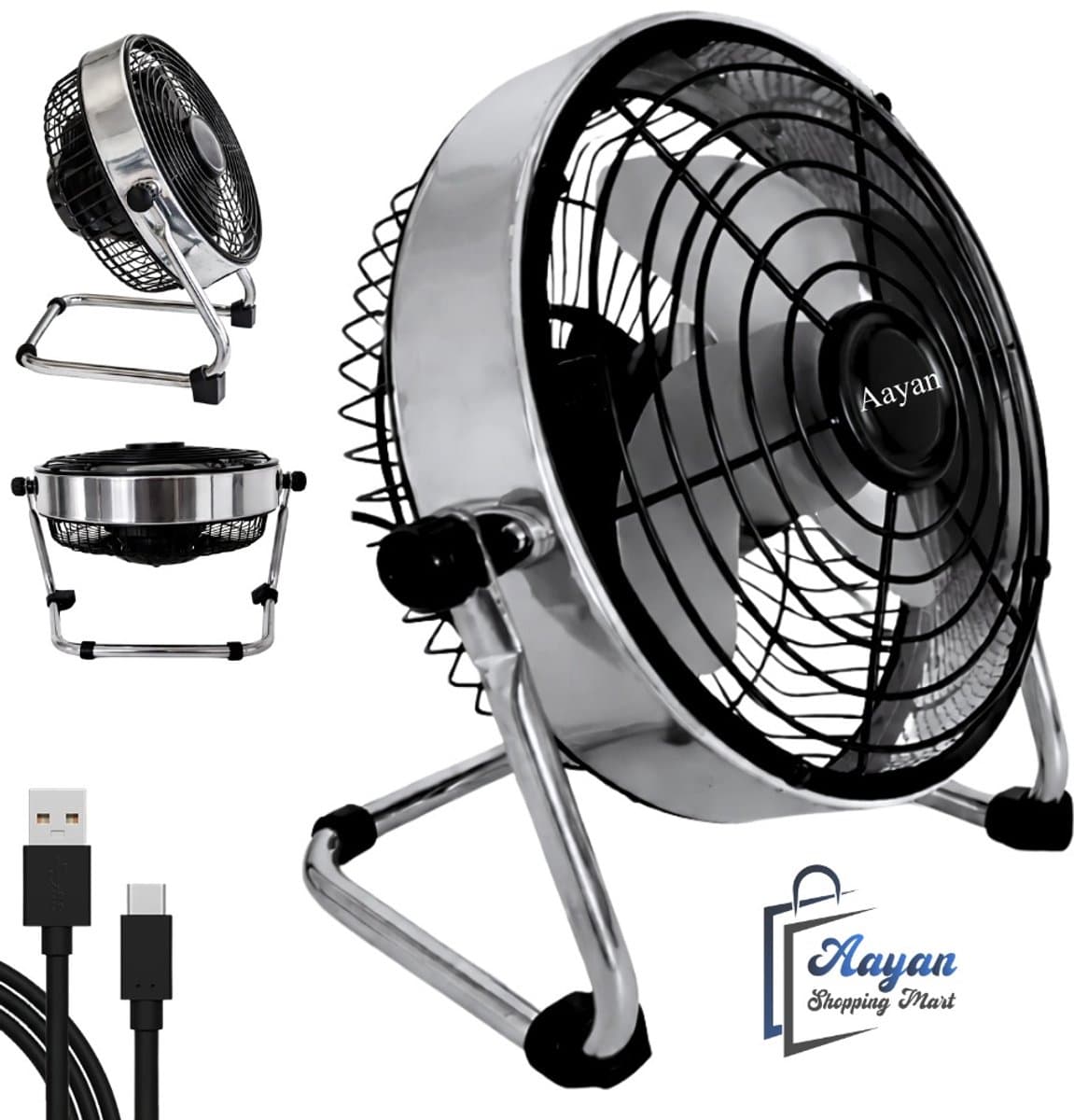 Metalen Bureauventilator 22 cm – USB-C Tafelfan met 2 Snelheden – Stille Desk Fan voor Thuis & Kantoor – USB ventilator – kleine ventilator – tafel fan – draagbare ventilator – bureauventilator – stille ventilator – zwart – 82127