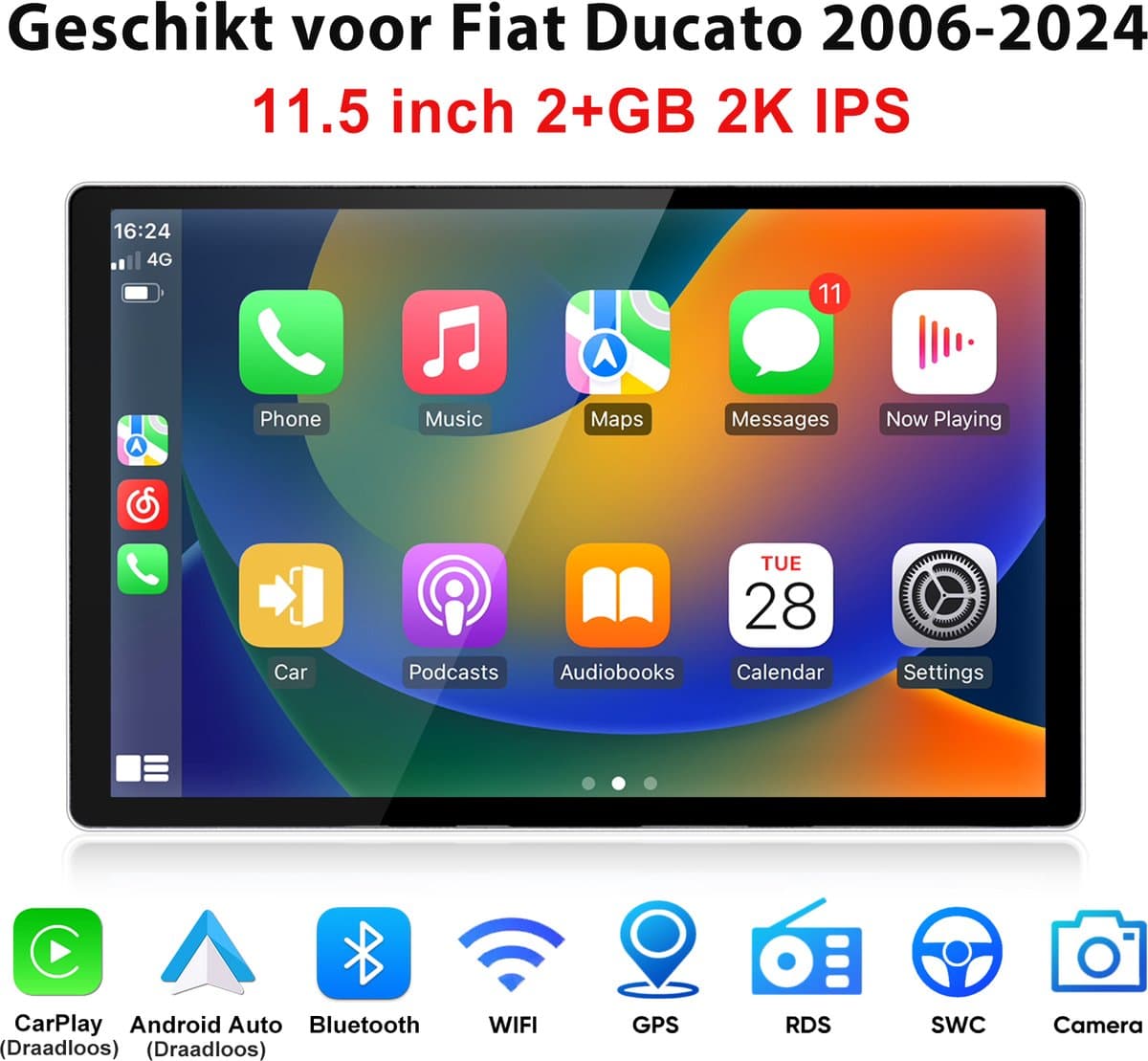 JUNSUN Autoradio - Geschikt voor Fiat Ducato/Citroën Jumper/Peugeot Boxer 2007-24 - Android 15 - 2+64GB - Draadloos CarPlay & Android Auto - 11.5 inch 2k Touchscreen, Bluetooth & GPS-navigatiesystem & SWC & Wi-Fi & FM & DSP, DSP, Quad-core processor