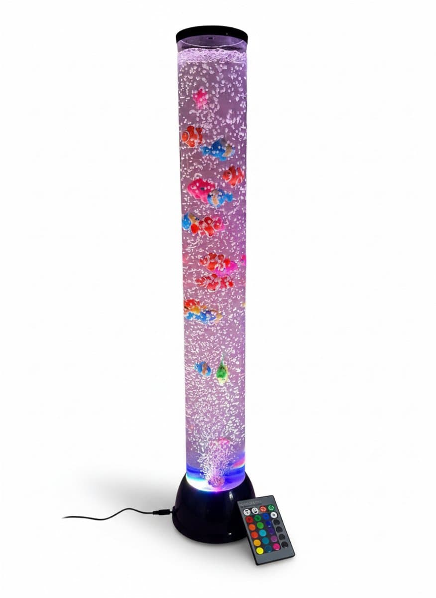 Luxe Snoezel Waterzuil 80 cm – RGB LED Bubbel Lamp met Vissen – Met Afstandsbediening – Stil & Rustgevend – Sensorische Sfeerverlichting
