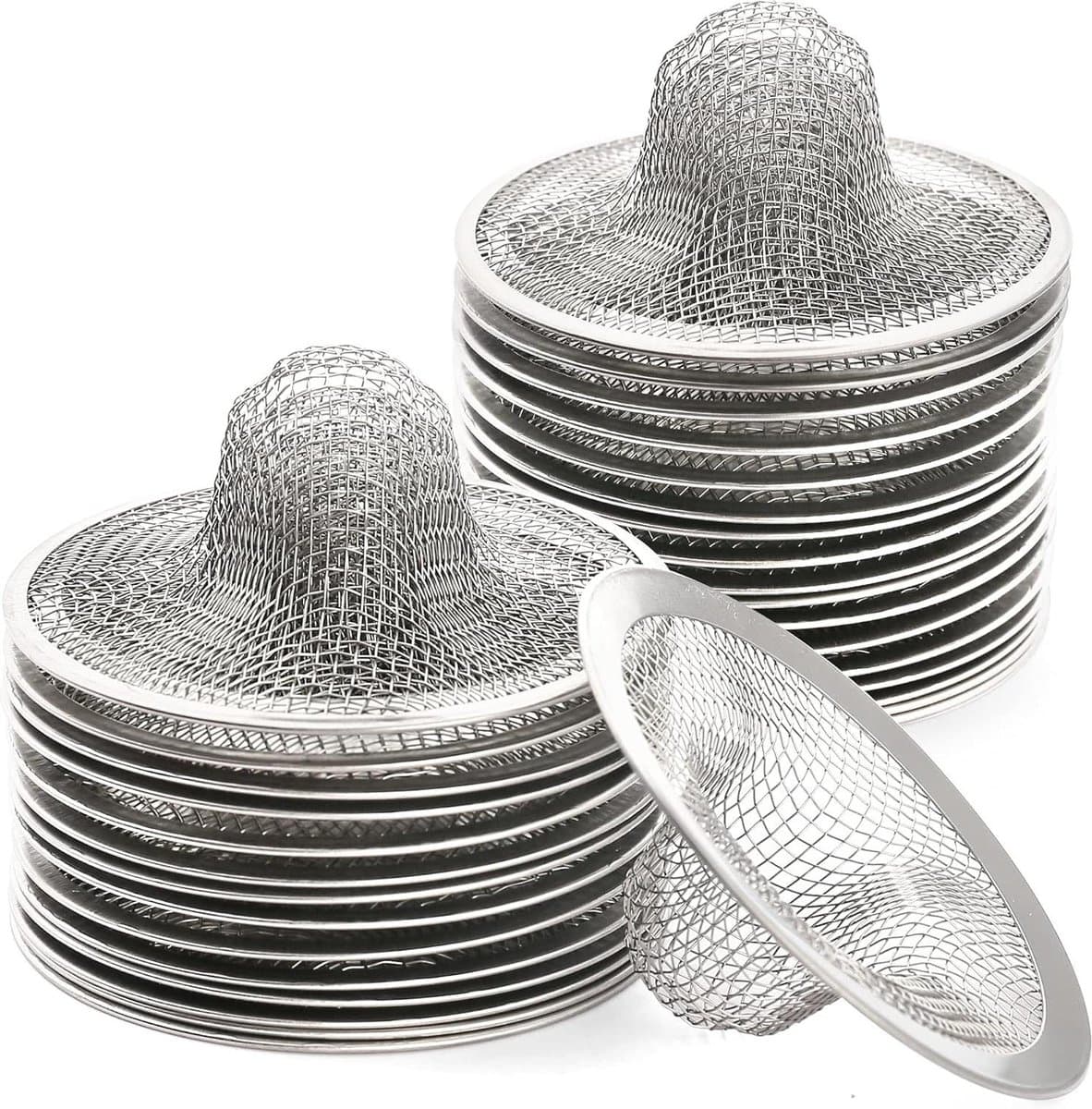 Gootsteenzeef 30 Stuks - Afvoerzeef Keuken - Verstopping Voorkomen - Mesh Ontwerp - 7 cm Boven Diameter - Roestvrij Staal
