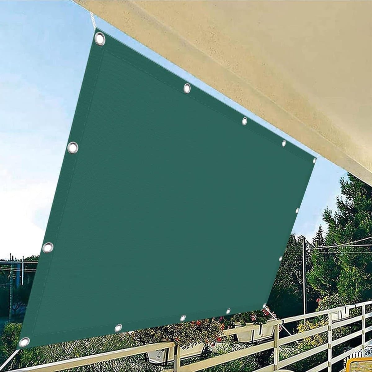 Schaduwdoek Rechthoekig - Zonwering Zeil - Buitenruimte Koelen - Ademend HDPE Materiaal - 4 x 10 Meter - Donkergroen