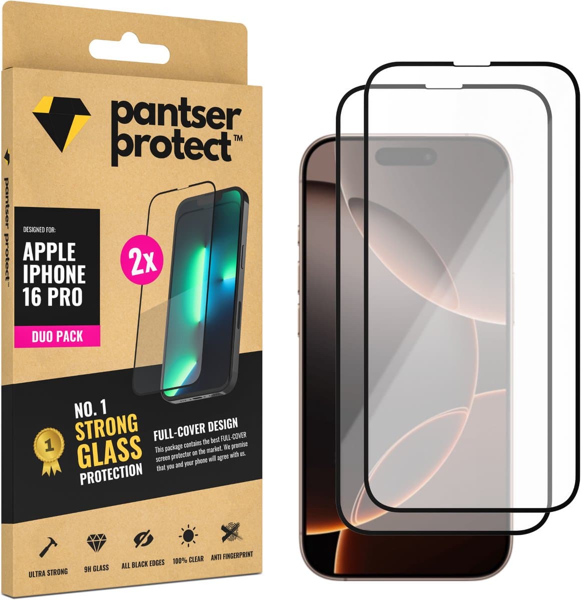 DUO-PACK - 2x Pantser Protect™ Glass Screenprotector Geschikt voor Apple IPhone 16 Pro - Case Friendly - Premium Pantserglas - Glazen Screen Protector