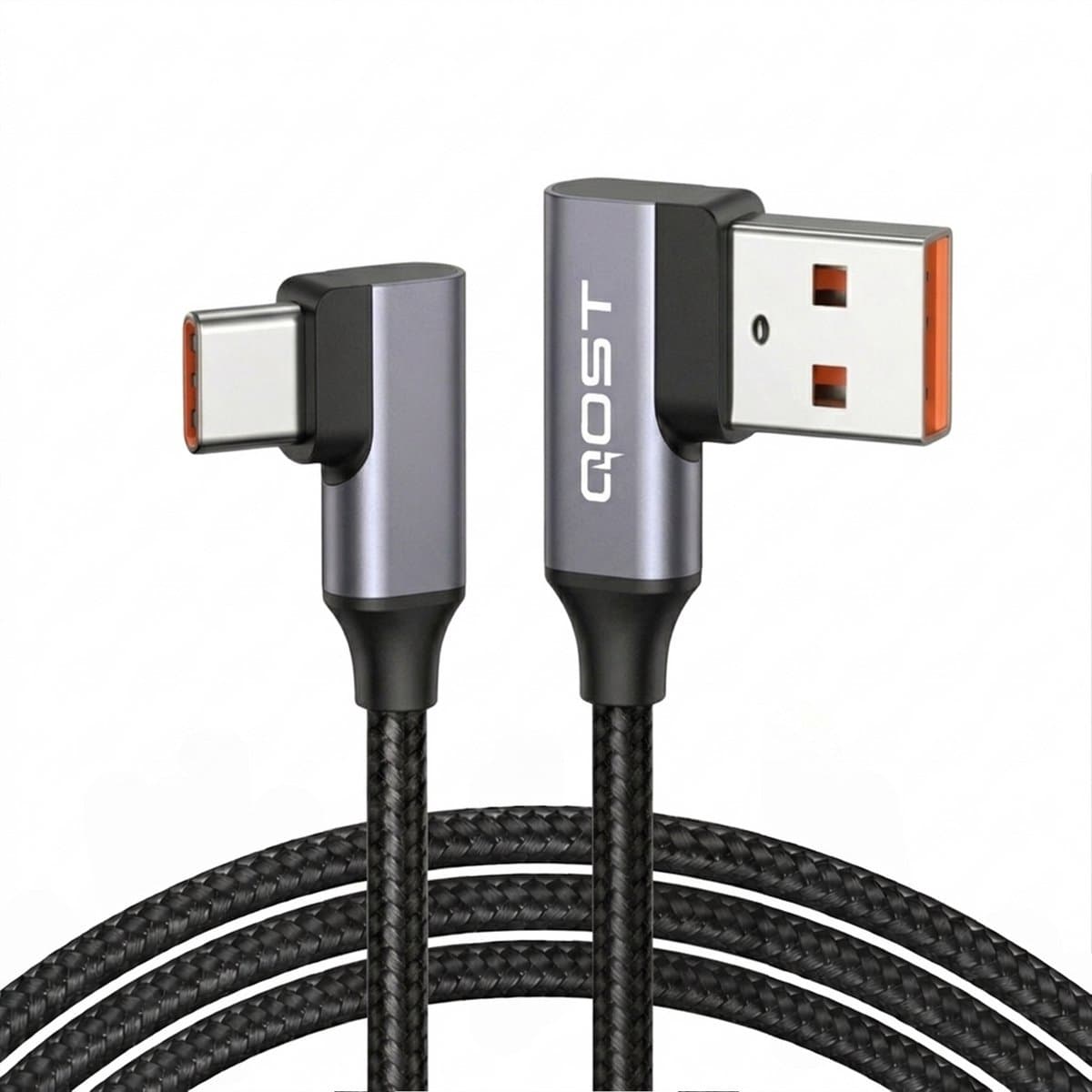 Qost - USB C Kabel - 90 Graden - USB C naar USB A - USB 3.2 - Snellader - Oplader - Oplaadkabel - L shape - Gevlochten Nylon - 0.5 Meter - Spacegrey