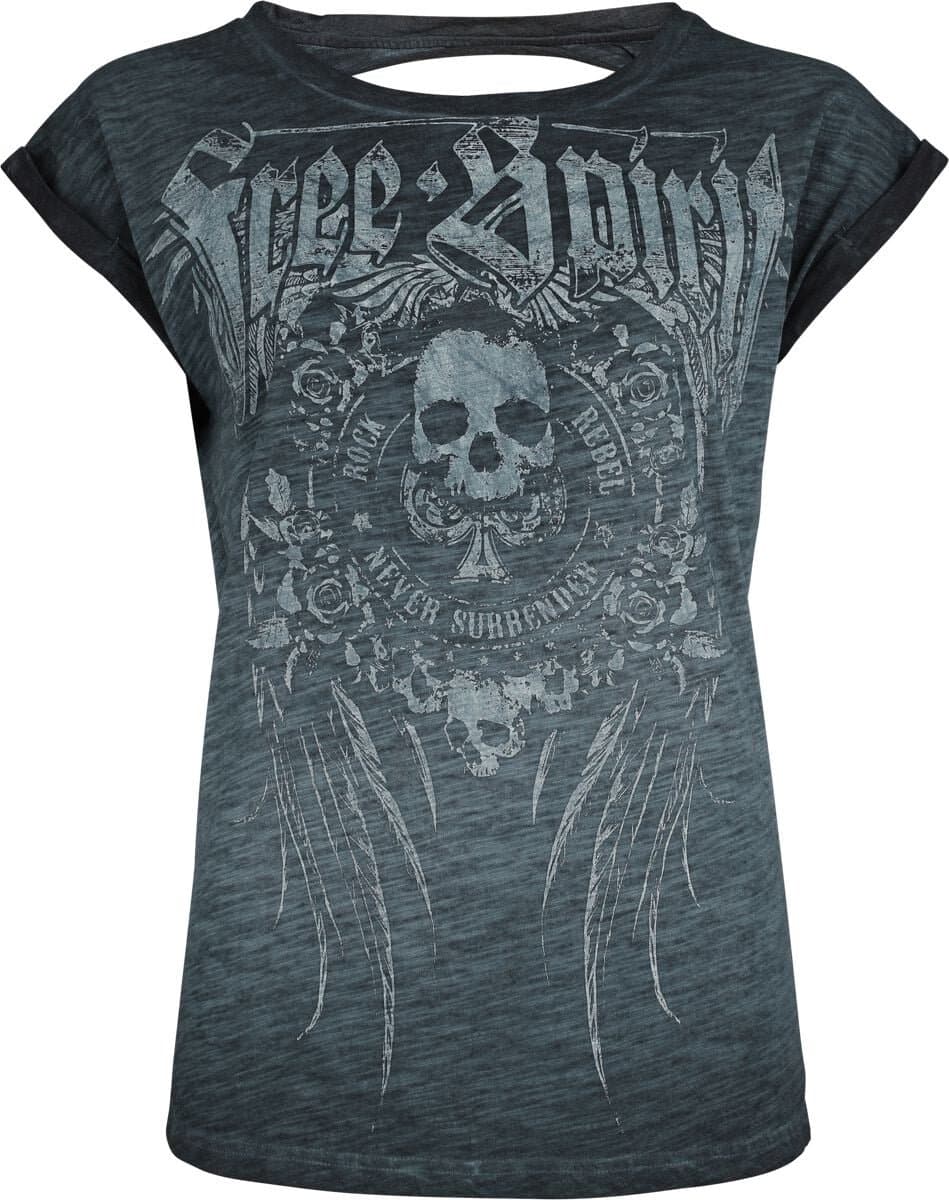 Rock Rebel by EMP turquoise T-shirt met oil-wash en cut-outs - Dames - XXL