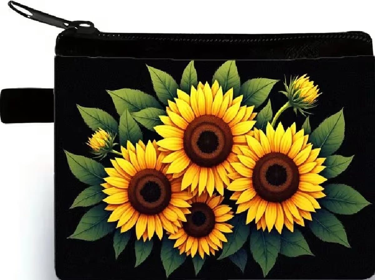 Gemakkelijk om erbij te hebben, dit handige rits portemonneetje 10x14cm. Een mooie afbeelding van een bos zonnebloemen. Erg leuk om voor jezelf te kopen of om cadeau te geven. Ook leuk bij Sinterklaas, Kerst of vakantie.