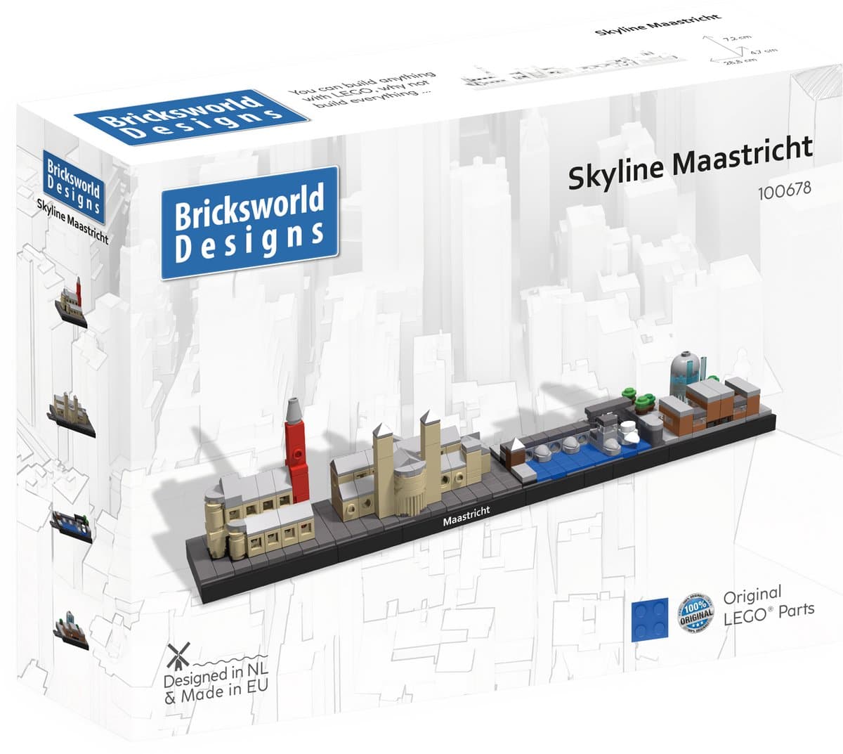 Bricksworld BOC-SKY-MST Architectuur Skyline Maastricht (NL) modules St. Janskerk, St. Servaaskerk, St. Servaasbrug & Bonnefanten Museum. Samengesteld uit originele nieuwe LEGO® onderdelen.