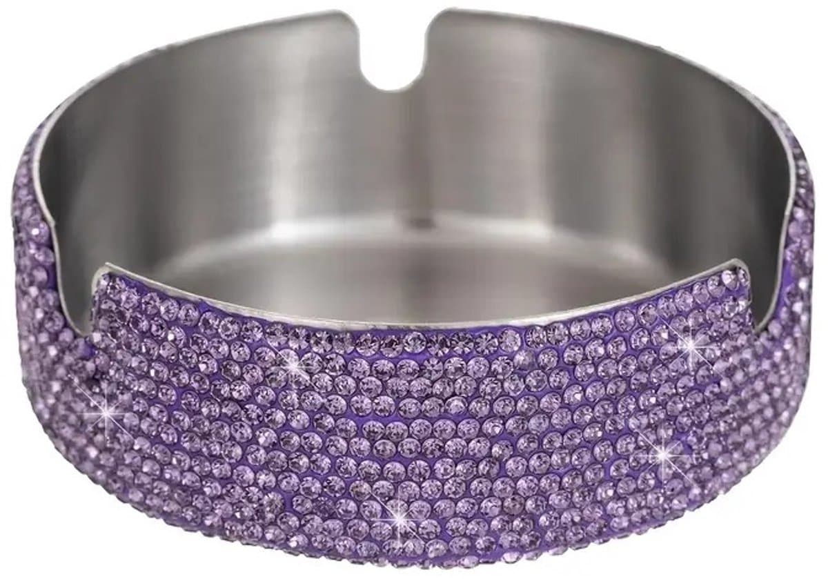 Asbak, met diamanten bezette roestvrijstalen kantoorasbak, minimalistische luxe creatieve asbak，Paarse diamant