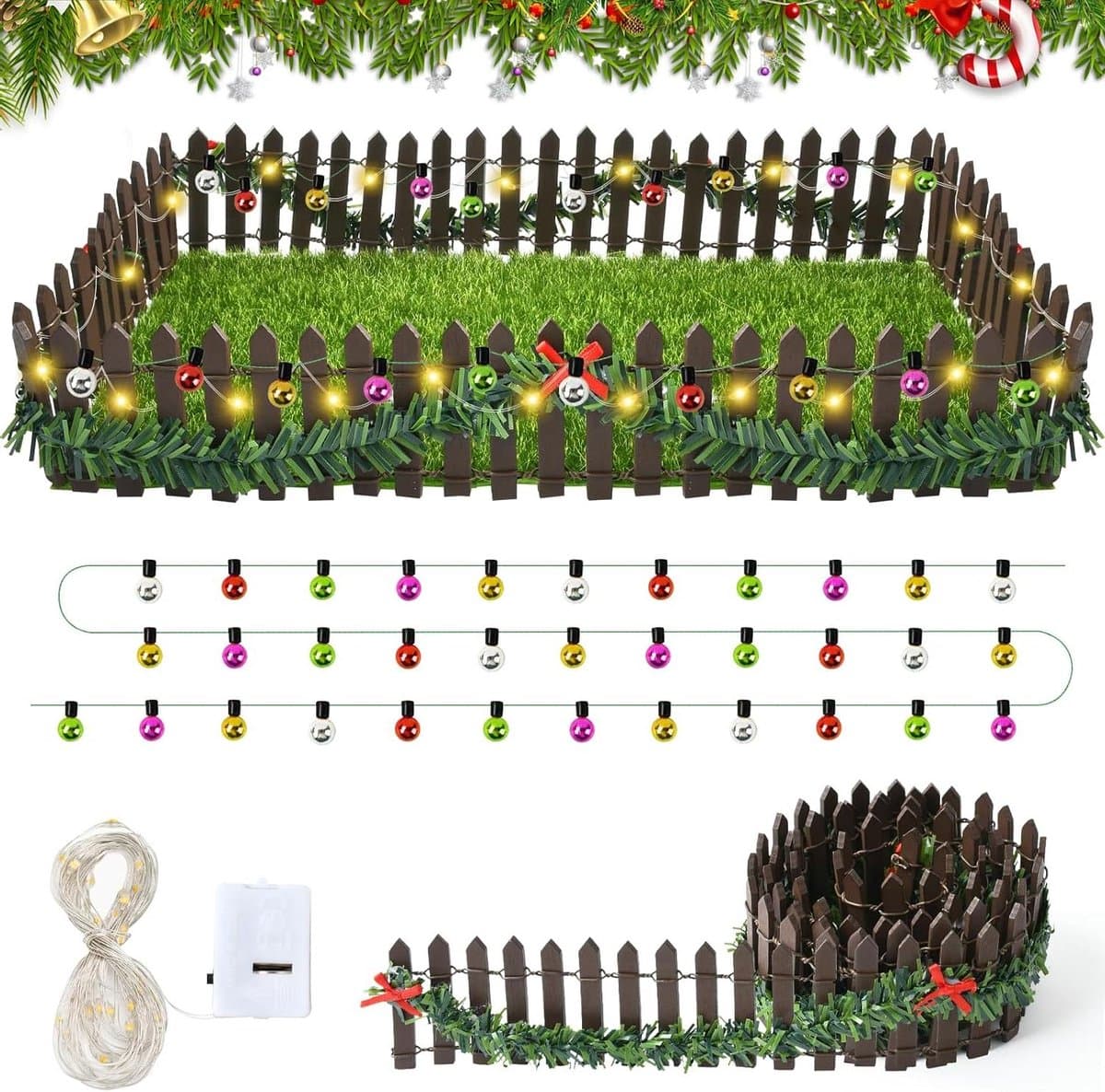 Miniatuur Hek - Tuinhekje Poppenhuis - Sprookjeslandschap Creëren - Met LED Lichtketting - 90 cm x 5 cm - Houtkleur