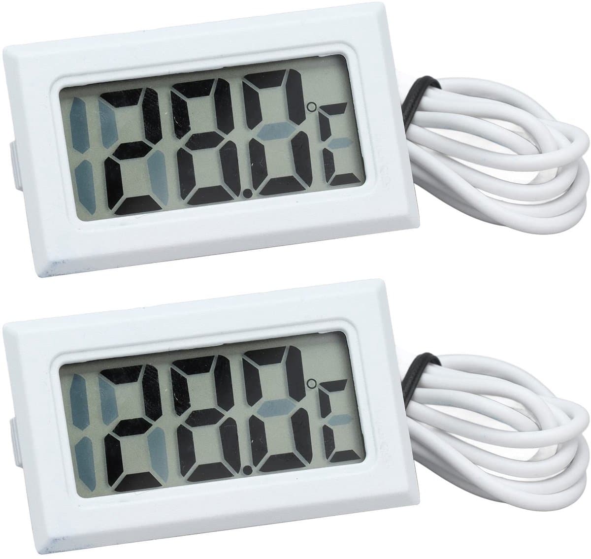 2 Stuks Elektronische Temperatuurmeter - Digitale Thermometer - LCD Koelkast Thermometer Monitor Thermostaat met Sonde (wit*2)