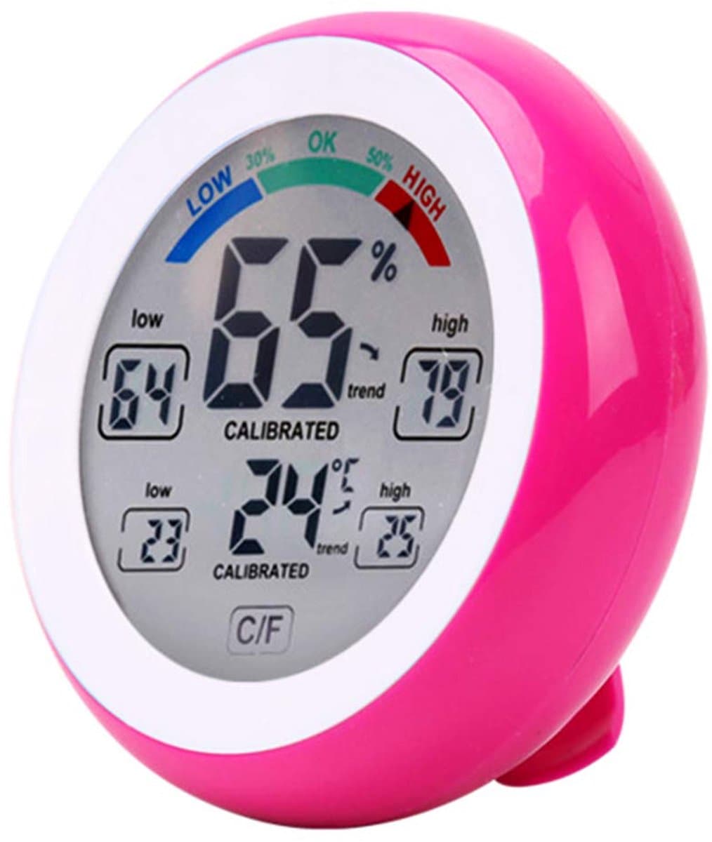 Thermometer Hygrometer - Weerstation Tester - Binnenklimaat Monitoren - Rond Touchscreen - 9x9x2.6 cm - Rood