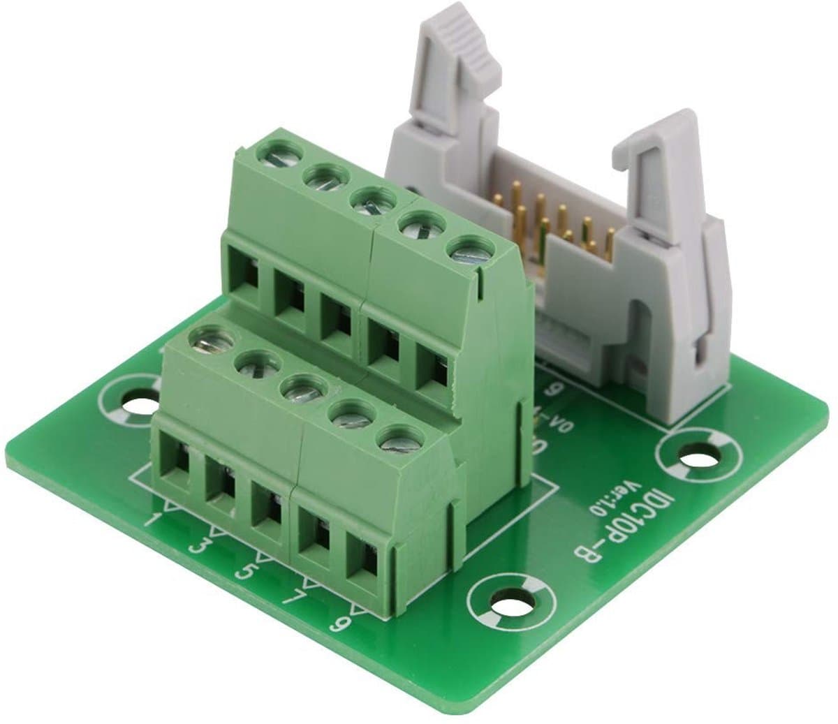 Store_7 - Breakout Board - 10pin aansluitblok - Draagrailmontage - Groen - Bedrading terminals - Voedingsinterface