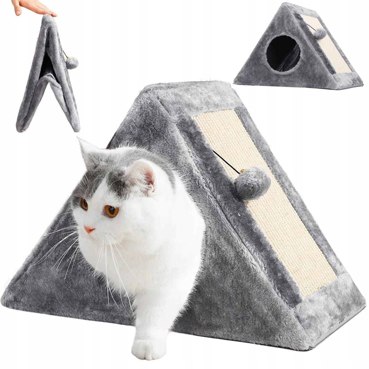 FlowShop - Kattenhuis - Katten Krabton - Kattenmeubel - Opvouwbare Kattenmand - 2 Verdiepingen - Kattentoren 39x39x38 Cm - Extra Zacht - Duurzaam Materiaal - Kattenhuis Voor Binnen - Geïsoleerd - Gratis Kattenspeelgoedbal - Dierenhuis - Kattenbed