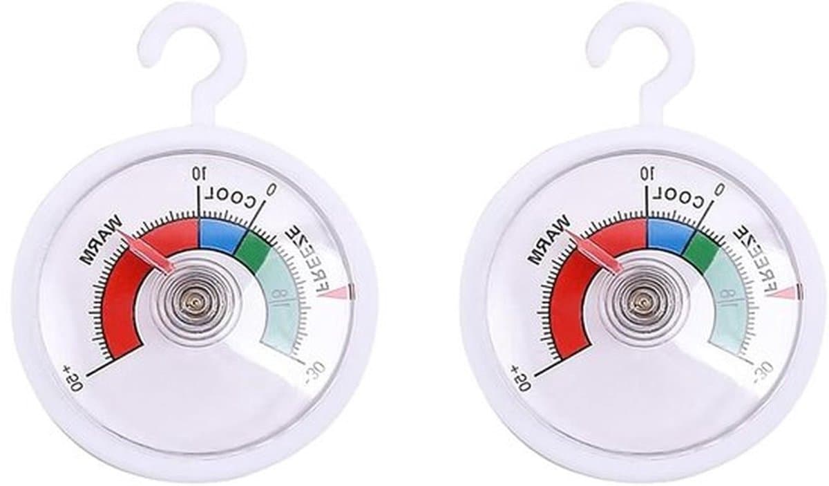 Koelkastthermometer 2 stuks voor vriezers en koelkasten - Hangende analoge thermometer - Ideaal voor wijnkoelkast - Thermometer van -30 °C tot +50 °C - Voedselbehoud en energiebesparing