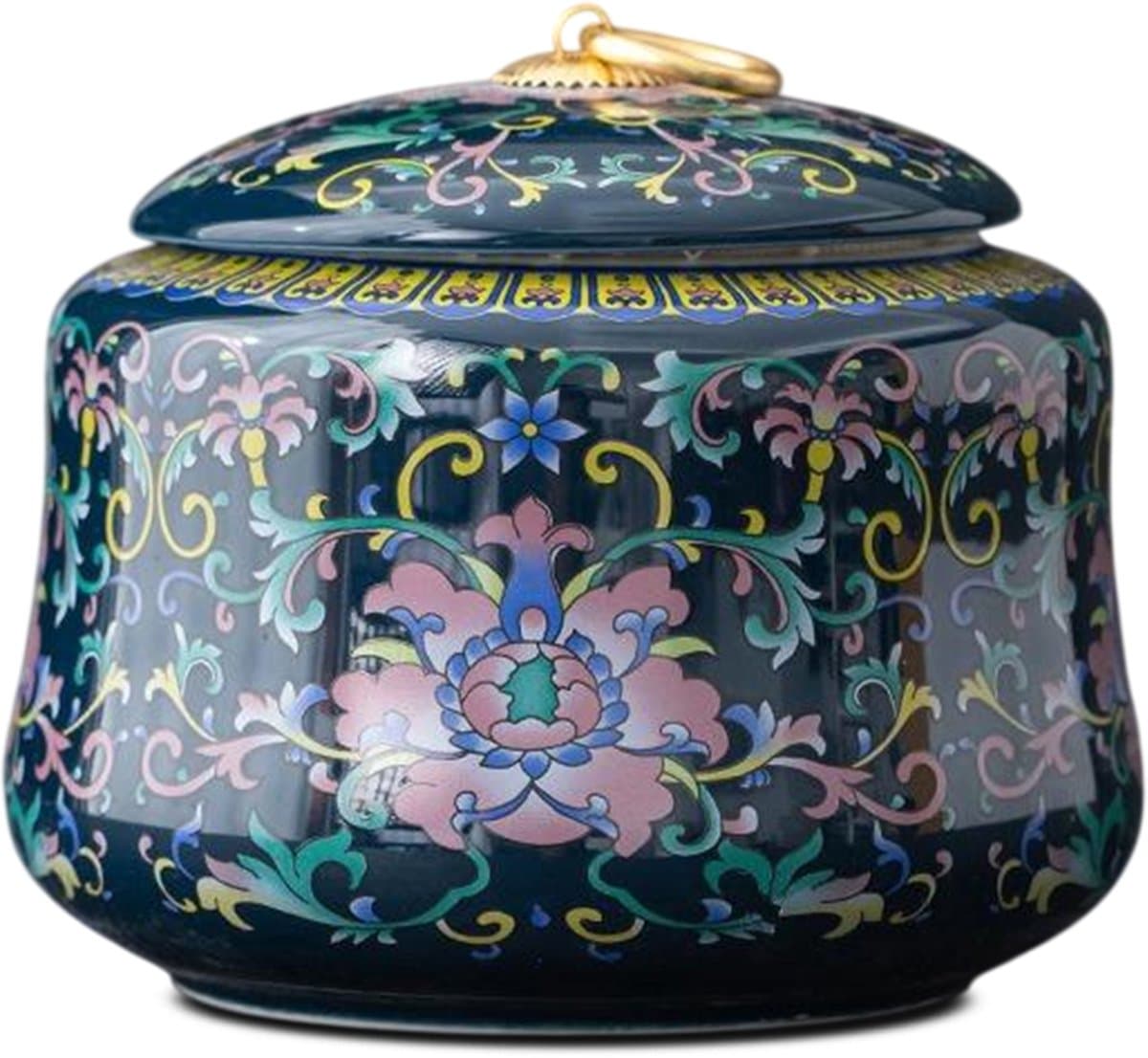 Akerz Mini Urn Keramiek Blauw – 880ML – Handgeschilderde Herinneringsurn voor Mens of Huisdier – Inclusief Beschermzakje – Decoratieve Asurn met Deksel