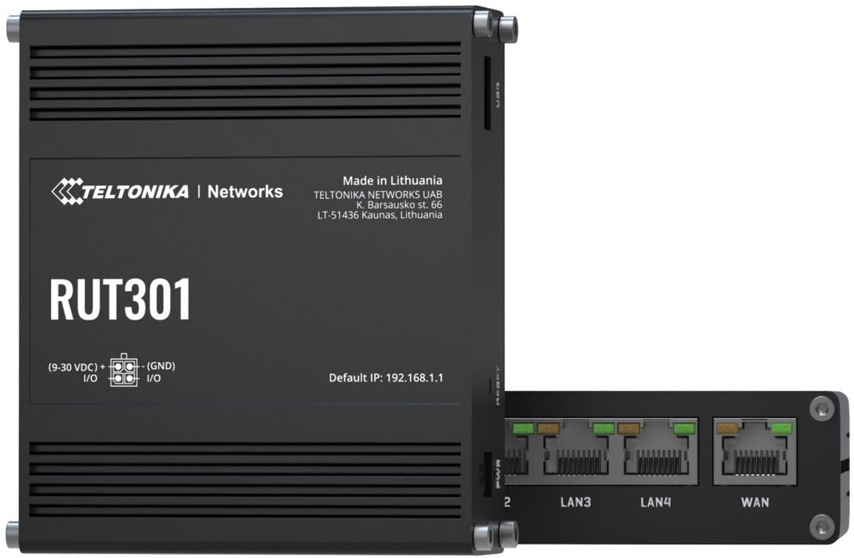 Teltonika RUT301 (EU) ethernet router - Router für Mobilfunknetz - Schwarz - Aluminium - Industriell - LAN - Leistung -