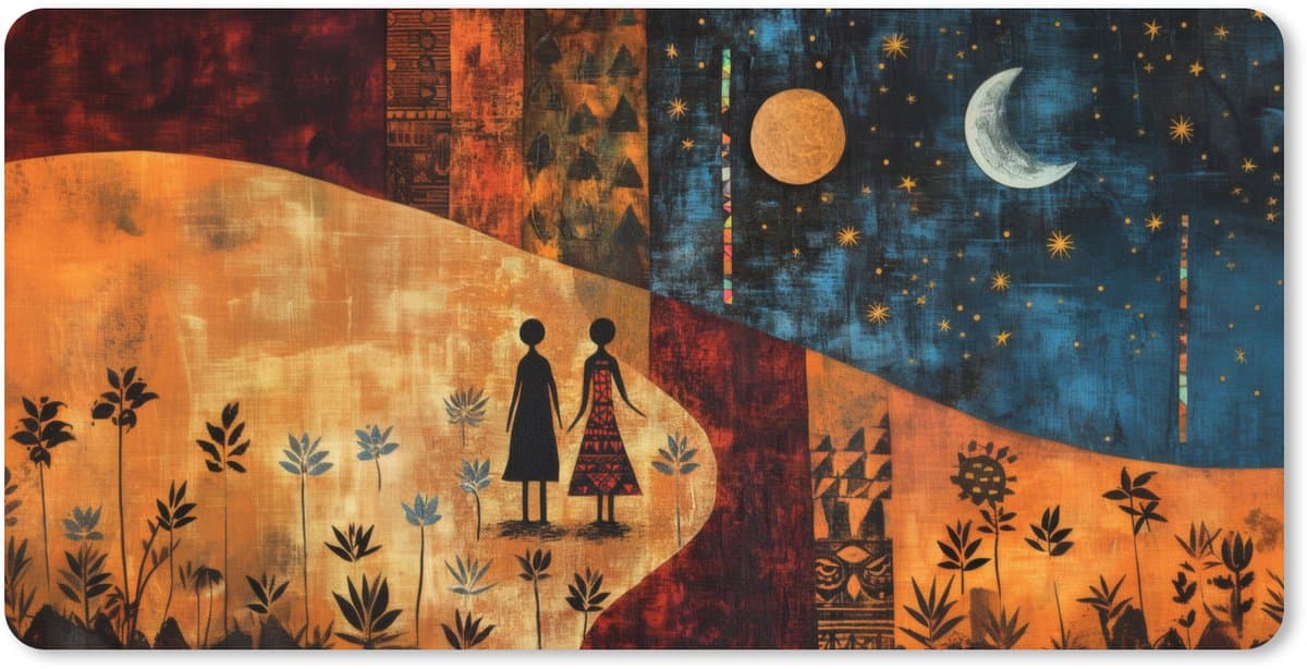 Muismat XXL 120x60 cm - Bureau onderlegger - Bureau mat Silhouetten - Abstract - Zon - Maan - Bureaumat - Gaming mousepad xl - Bureaulegger groot - Computer deskmat