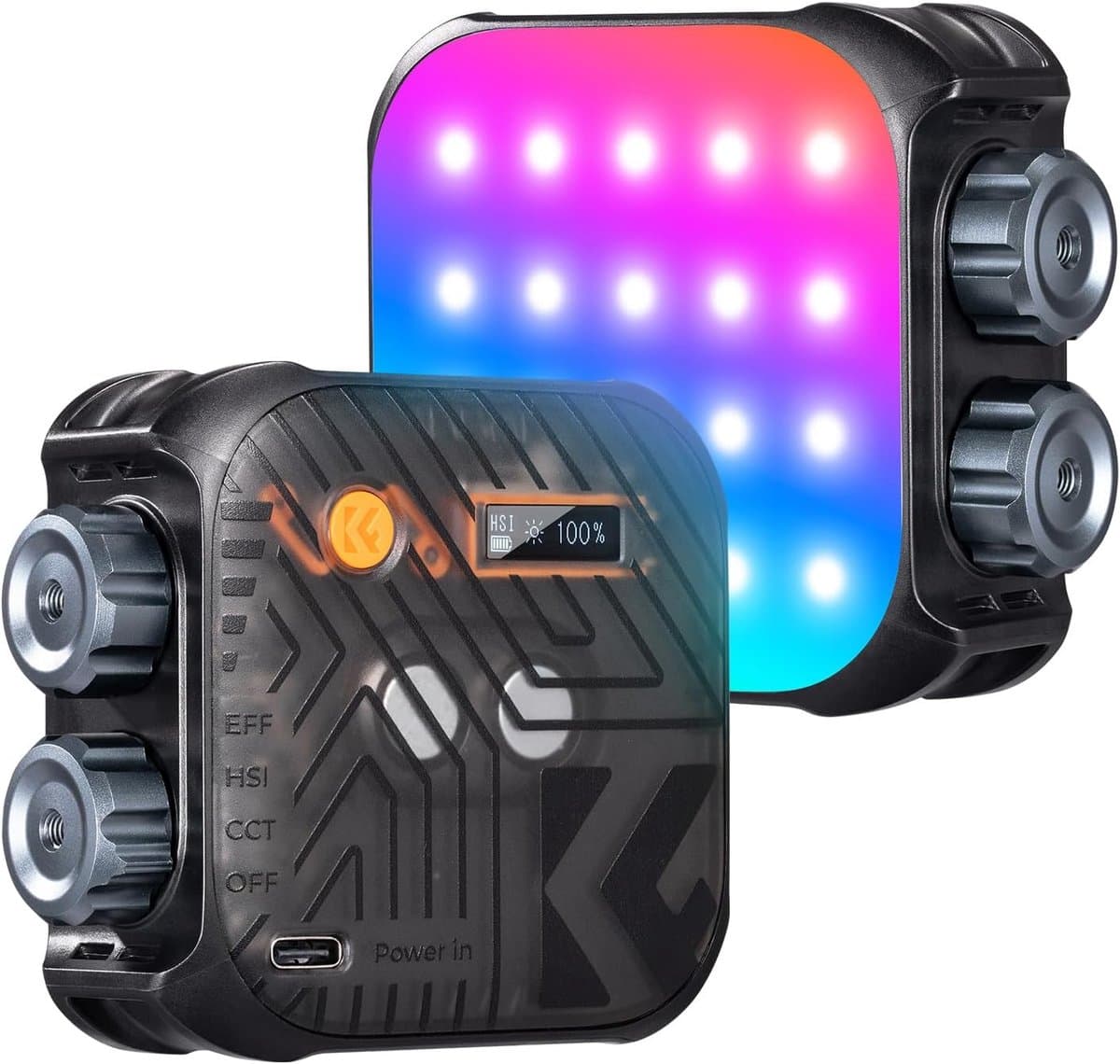 RGB Videolamp met 60 LED’s - 360° Full Color Fotolamp - 2500K-9900K - CRI 96+ - 21 Licht effecten - Mini Camera Lamp met 2000mAh Accu - Draagbare Verlichting voor Vloggen, Selfies & Fotografie - Zwart