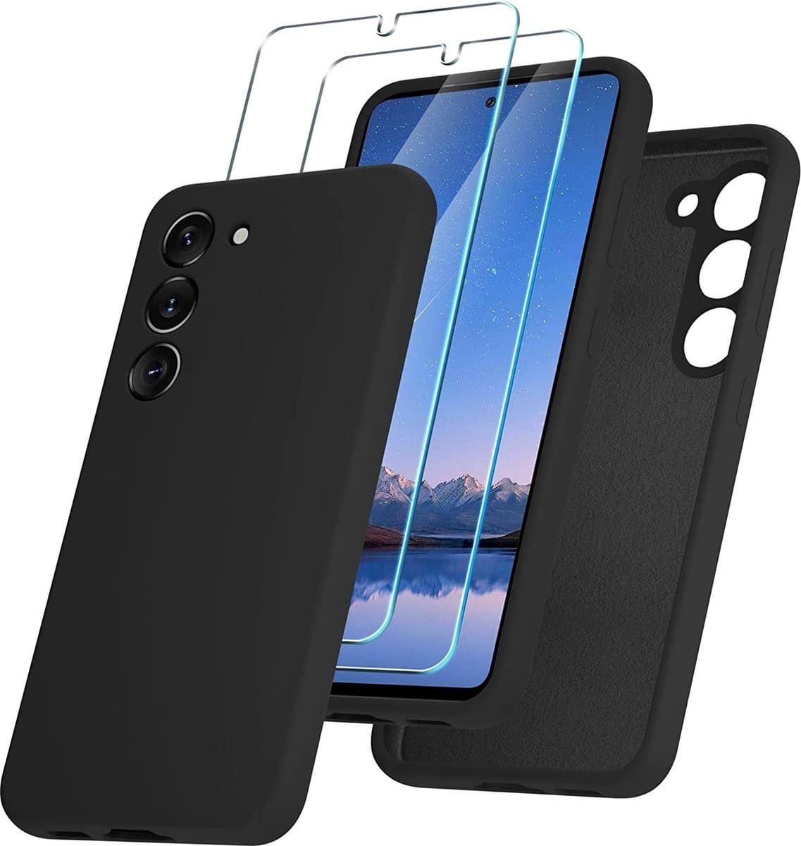 Shockproof Backcover - Liquid Silicone Soft Hoesje + 2x Screenprotector - Geschikt voor: Samsung Galaxy A34 - Zwart