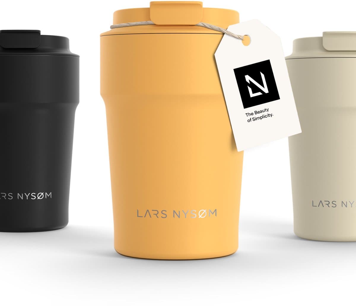 LARS NYSØM Bevægelse Thermos Coffee Mug-to-go 380ml - BPA-vrij met Isolatie - Lekvrije Roestvrijstalen Thermosbeker (Mustard Yellow)