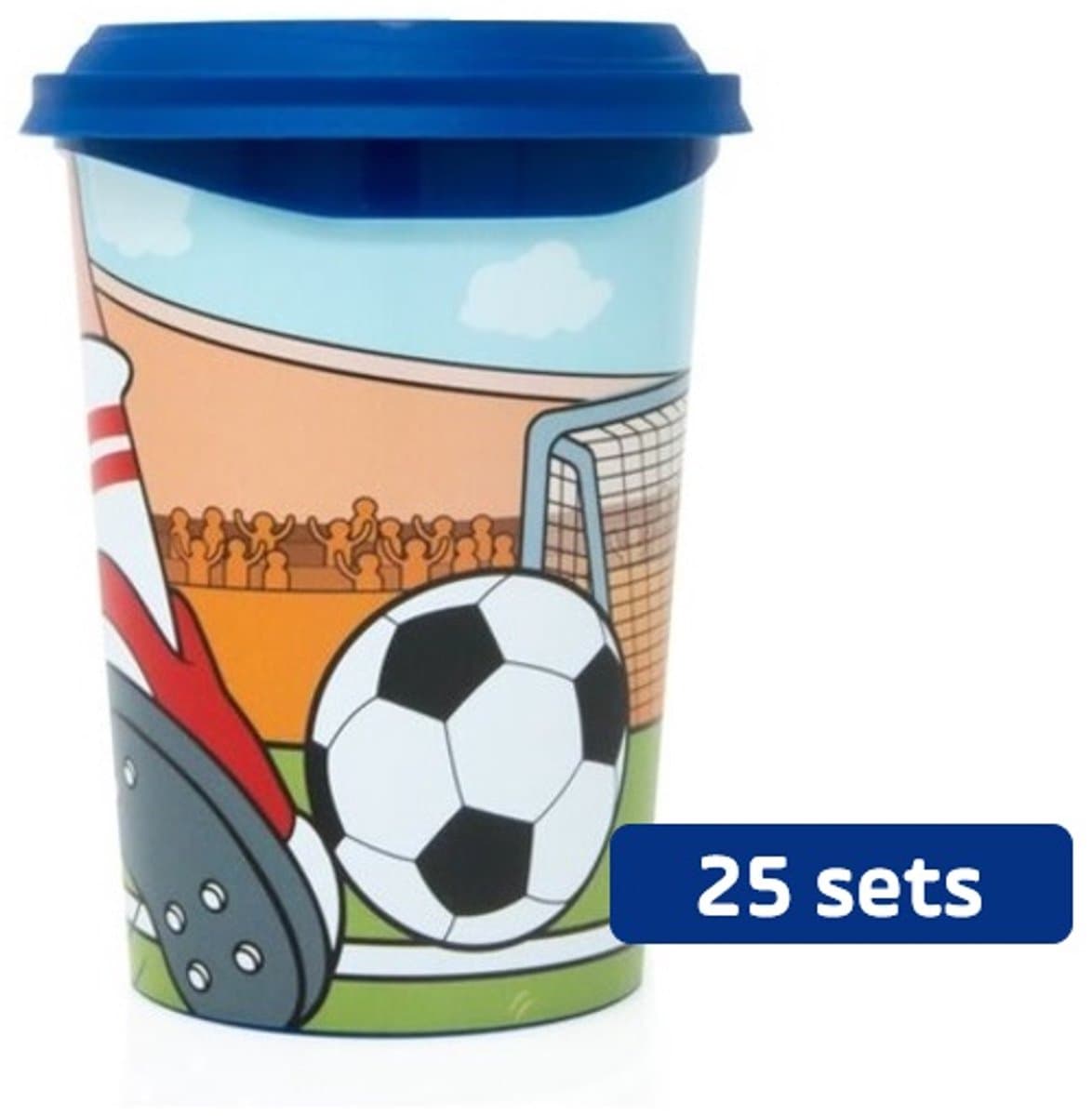 25 x Voetbal party beker (350 ml) - incl deksel - leuk voor kinderfeestjes en traktaties