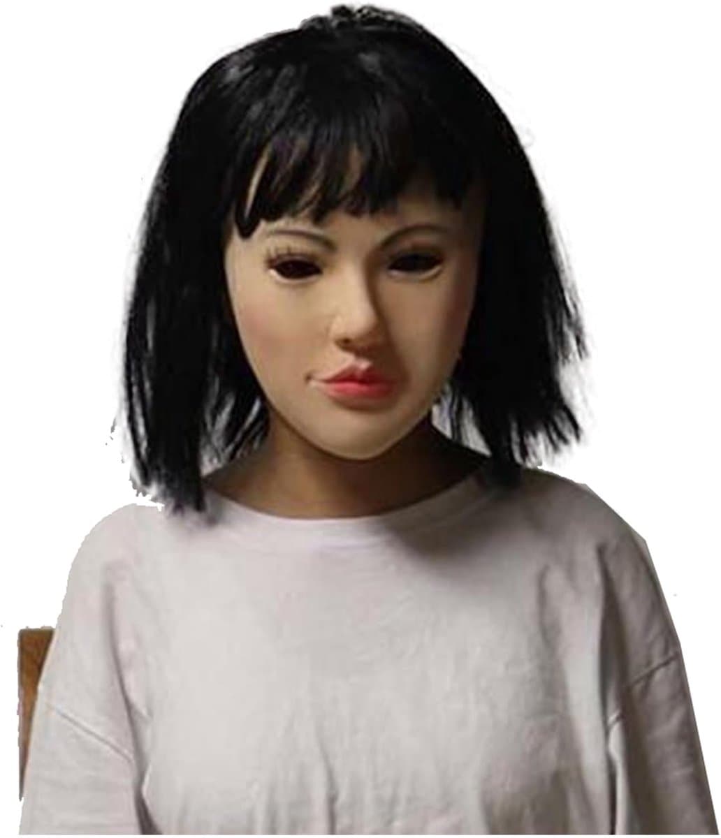 Siliconen masker voor vrouwen, latex, realistisch dameshoofdmasker voor crossdressers, transgenders, Halloween, cosplay, carnaval, drag queen (met pruik) (kort)