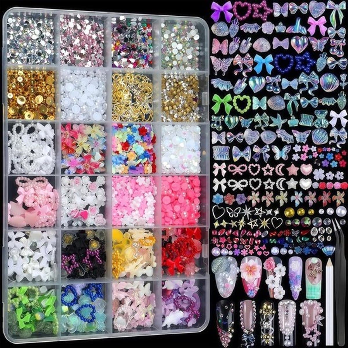 Nailartset - Nagelcharms - DIY-nageldesign - 24 glittervariaties - 18.87 gram - Veelkleurig