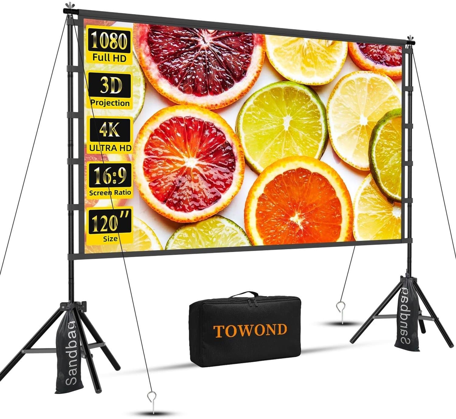 Projectiescherm 120 Inch - 16:9 Formaat - Polyester Materiaal - Zwart Kleur - Draagbaar Scherm