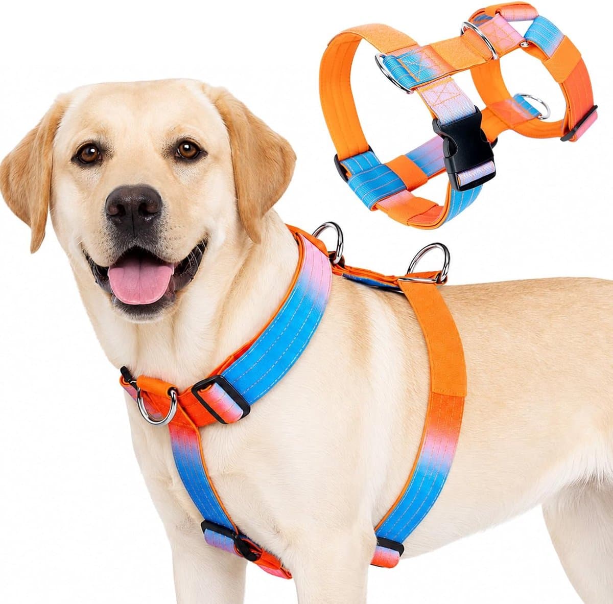 middelgrote en grote honden, tactisch hondenharnas, ontsnappingsbestendig, gewatteerd, anti-trek, borstharnas, zacht, verstelbaar hondenharnas voor honden, dagelijks gebruik en training