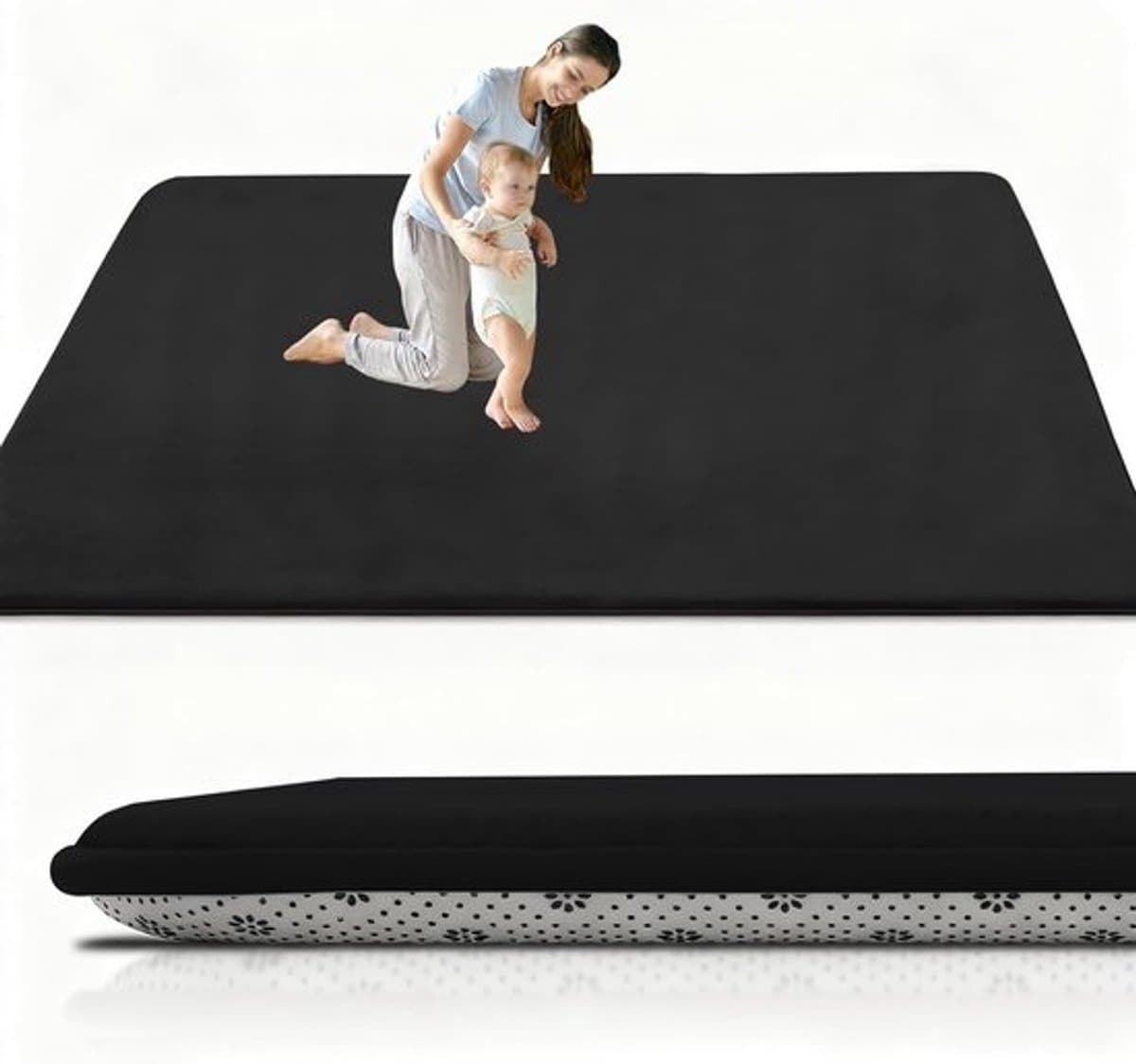 Gewatteerd babytapijt - Speeldeken en vloerkleed - Voor de ontwikkeling van baby's - Extra dik en zacht - 200x350cm - Zwart