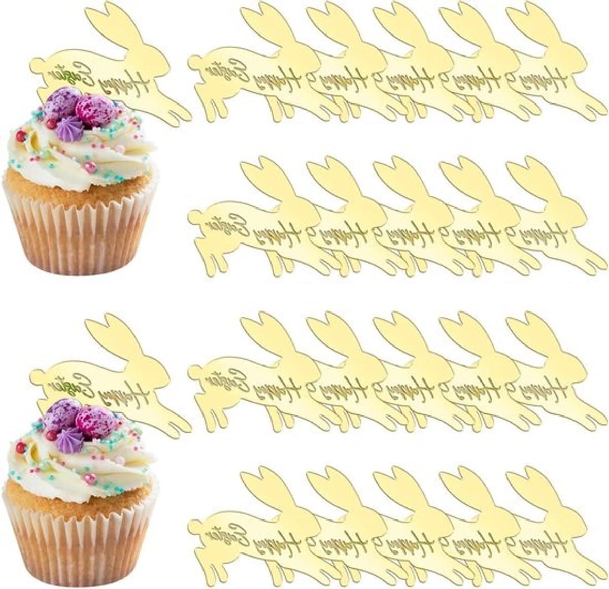 Cupcake-toppers - Taartdecoratie - Voor feestversiering - Goudspiegeleffect - 20 stuks - Goud