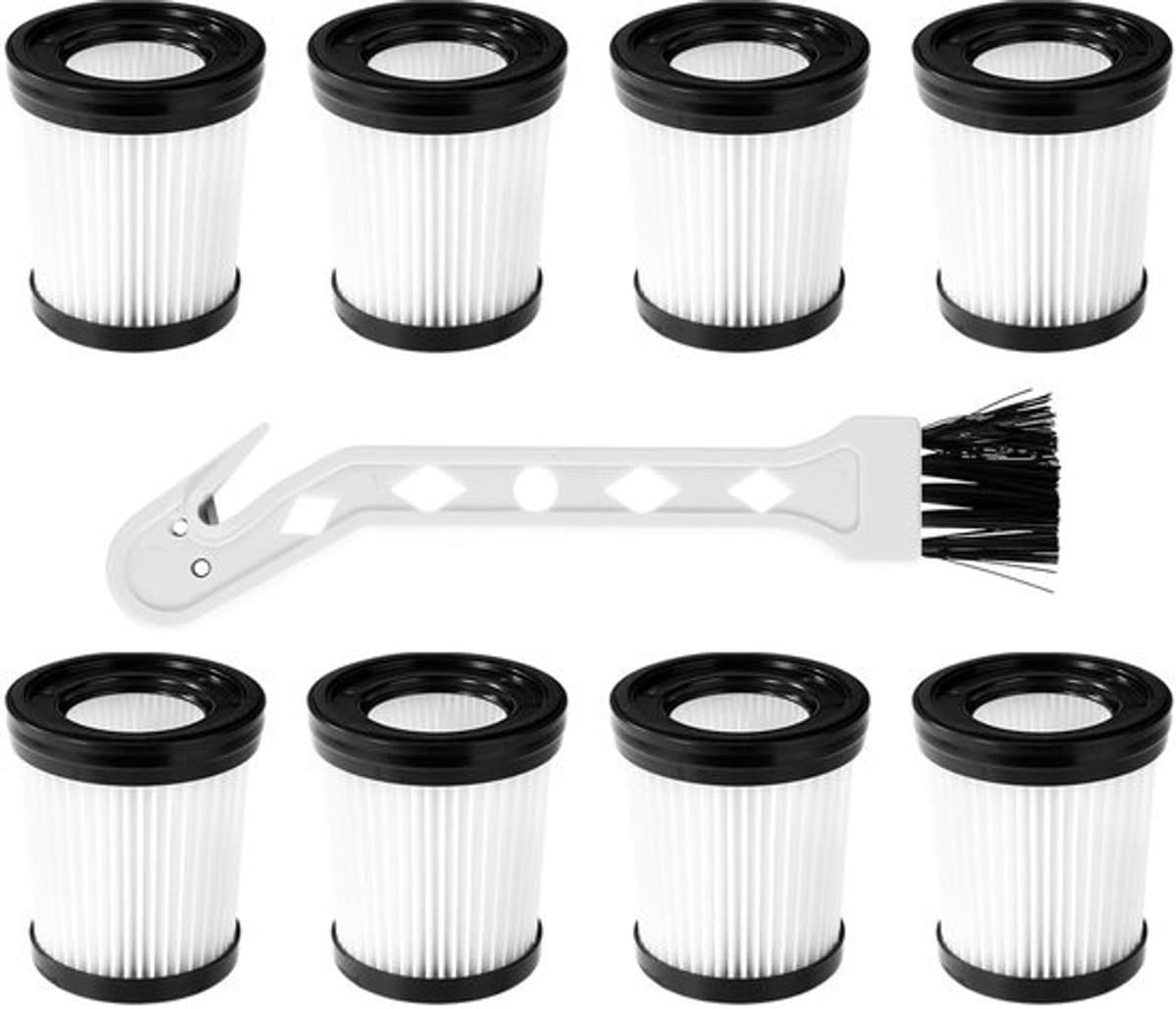 Dailygoods- HEPA-filter, 8 stuks - Filter voor stofzuiger - Compatibel met Fabuletta FSV101/FSV001 - Reinigingsborstel - Wit/zwart - Afmetingen: 7,5 cm hoog