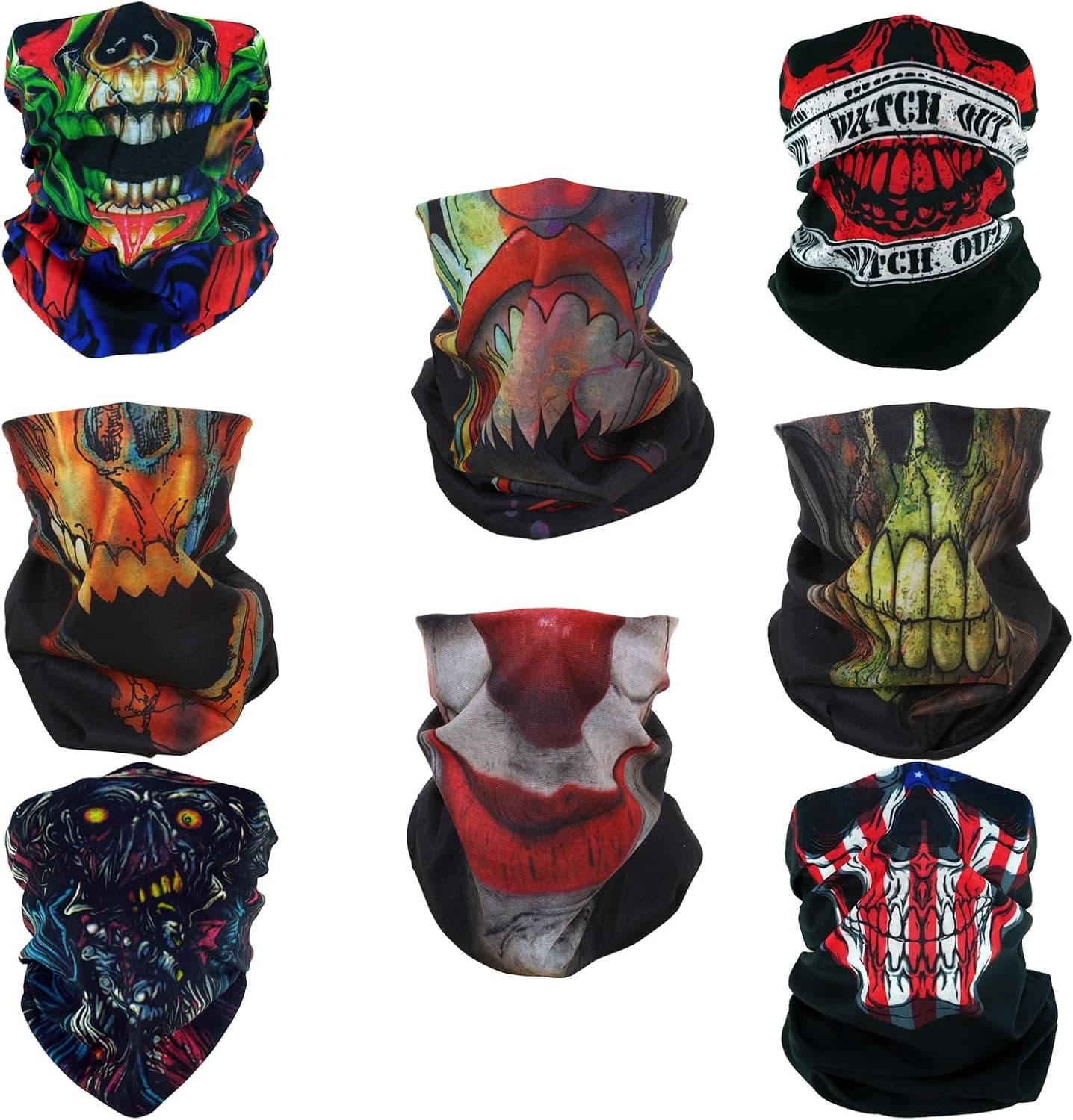 Bandanas 8 stuks - multifunctioneel - rood zwart schedel zombie - stijlvol en veelzijdig - ShopVlot