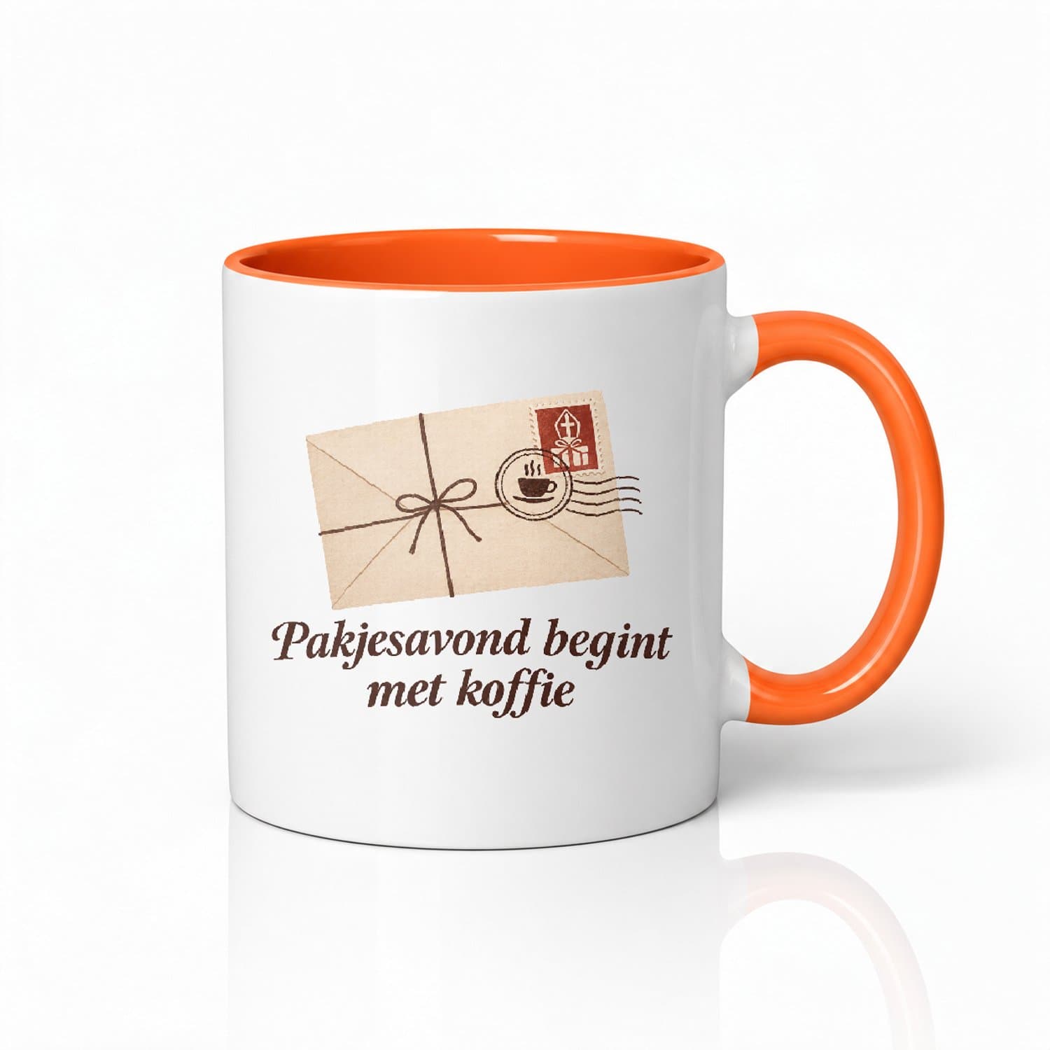 Vintage botanische Mok met quote "Pakjesavond begint met koffie" – Sfeervolle koffiemok voor taal- en koffieliefhebbers
