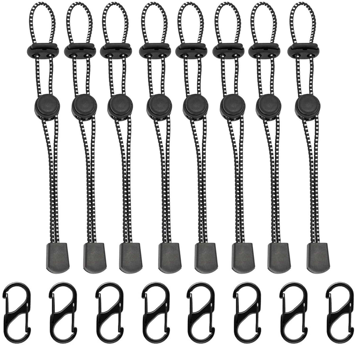 Elastische koorden - Trekkingstokken - Ideaal voor wandelaars - Zwart - Koordenset - Perfect voor outdoor activiteiten - 8 stuks