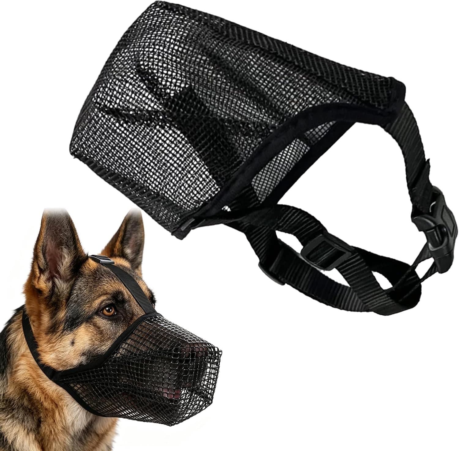 Voedingsbescherming voor honden, anti-giftig aas, muilkorf voor honden (L) verstelbare zachte netmuilkorf muilkorf voor honden ademend huisdiermasker, hondentraining voor het opvangen van bijten