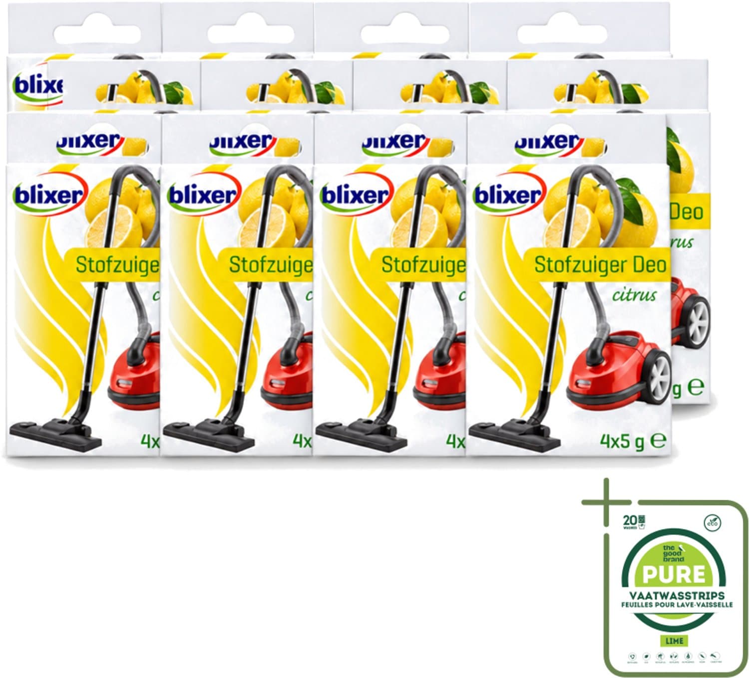 12 x Blixer - Beckmann - Stofzuiger Deodorant - Citrus - 4 Geurverspreiders - Grootverpakking - Vaatwasstrips - Stofzuiger Geur - Citrusgeur - Geurverspreider - Frisse Lucht - Huishoudelijke Geur
