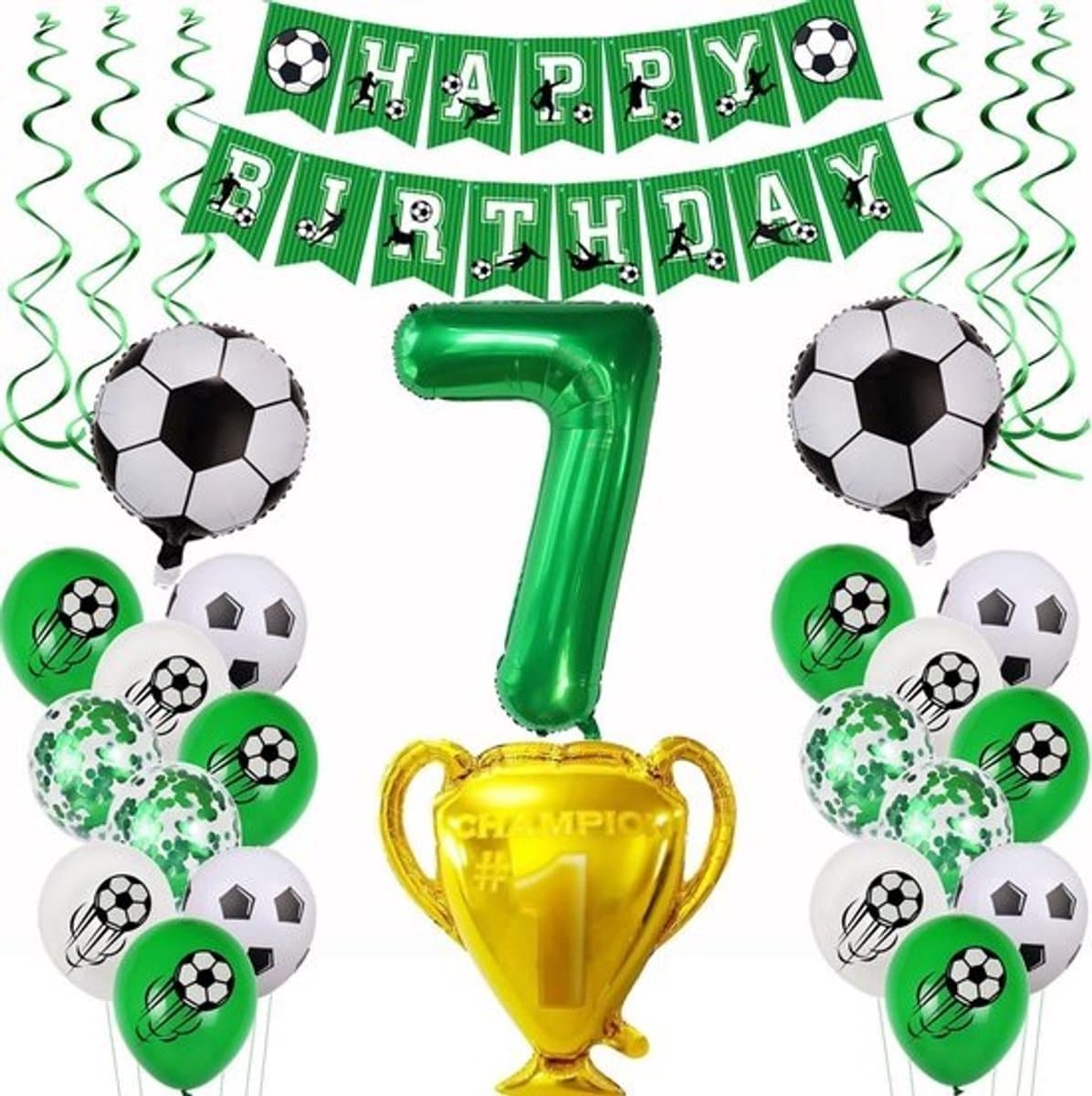 Grote Voetbal Verjaardag Decoratieset - Groen Thema Feestartikelen voor Jongens 7 Jaar