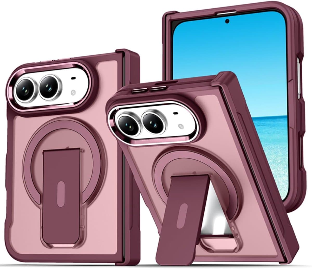 Magnetisch Hoesje voor iPhone Duo - Geschikt voor iPhone Duo - Verstelbare Standaard - PC + TPU - MagSafe Compatibel - Volledige Camerabescherming - Schokbestendig - Krasbestendig - Draadloos Opladen - Rood