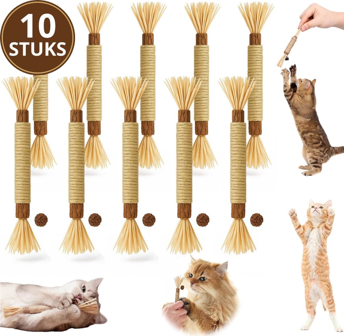 KZQ Matatabi Stokjes voor Katten - 10 Stuks - Silvervine - Catnip - Kattenspeeltjes - 100% Natuurlijk - Eetbaar Kattenspeelgoed - Kauwstokjes - Met Opbergzakje