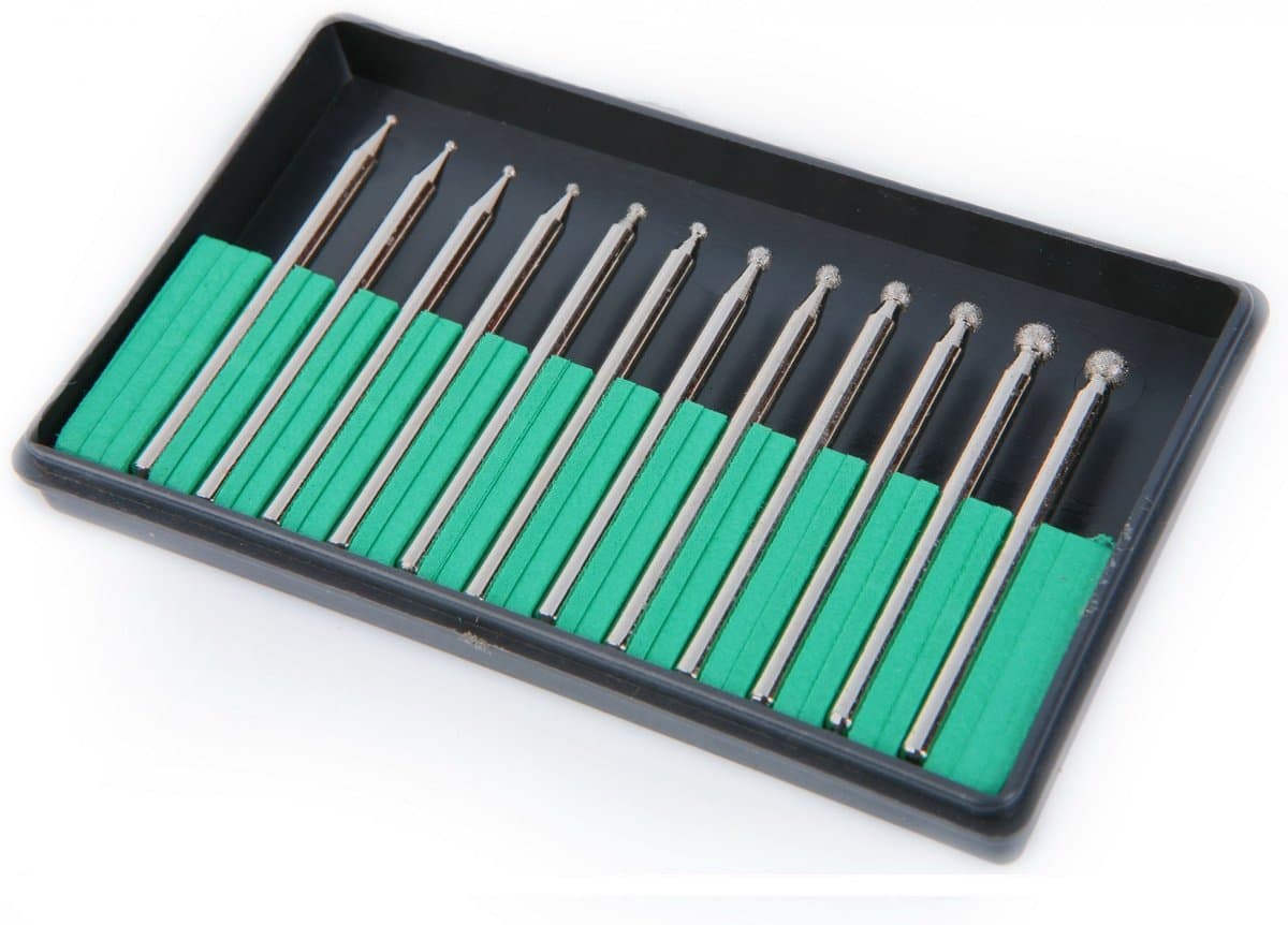 HBM 12-delige Diamanten Stiftfrezenset 3,0 mm Double Cut voor Keramiek, Glas, Natuursteen en Tegel