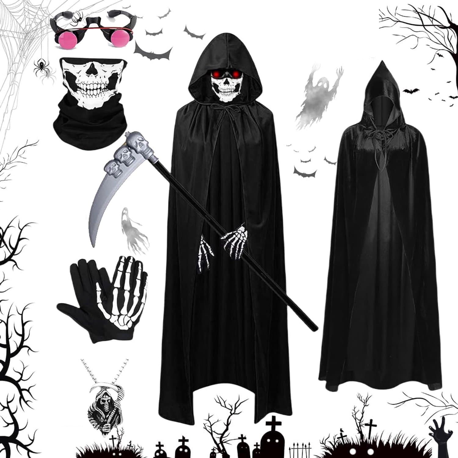 Grim Reaper-Mantelkostuum - Halloween-Cape Met Capuchon - Eng Cosplay-Kostuum - Halloweenkostuums Van De Magere Hein