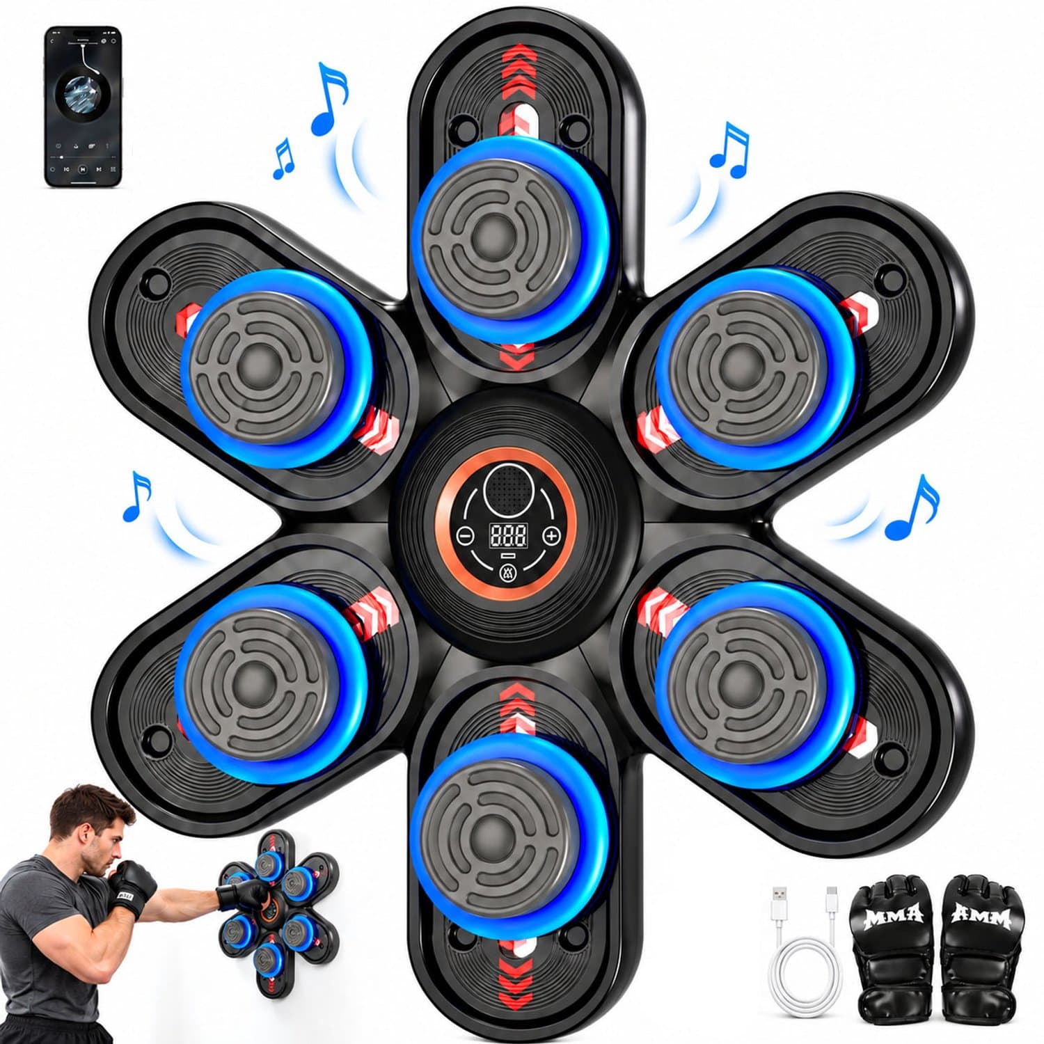 ZOSUDULL-Boksmachine-3 verstelbare formaten voor kinderen en volwassenen-Boksmachine met muziek - 9 trainingsmodi en 9 snelheden - LED-display met teller - thuisfitness - ouder-kindspel - zwart