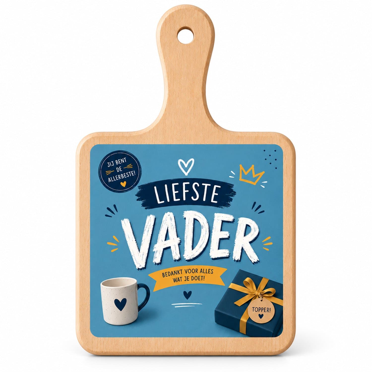Kaasplank met Tegel Fijne Vaderdag – Vaderdag Cadeau voor Papa – Houten Serveerplank 18x31 cm met Tegel 15x15 cm