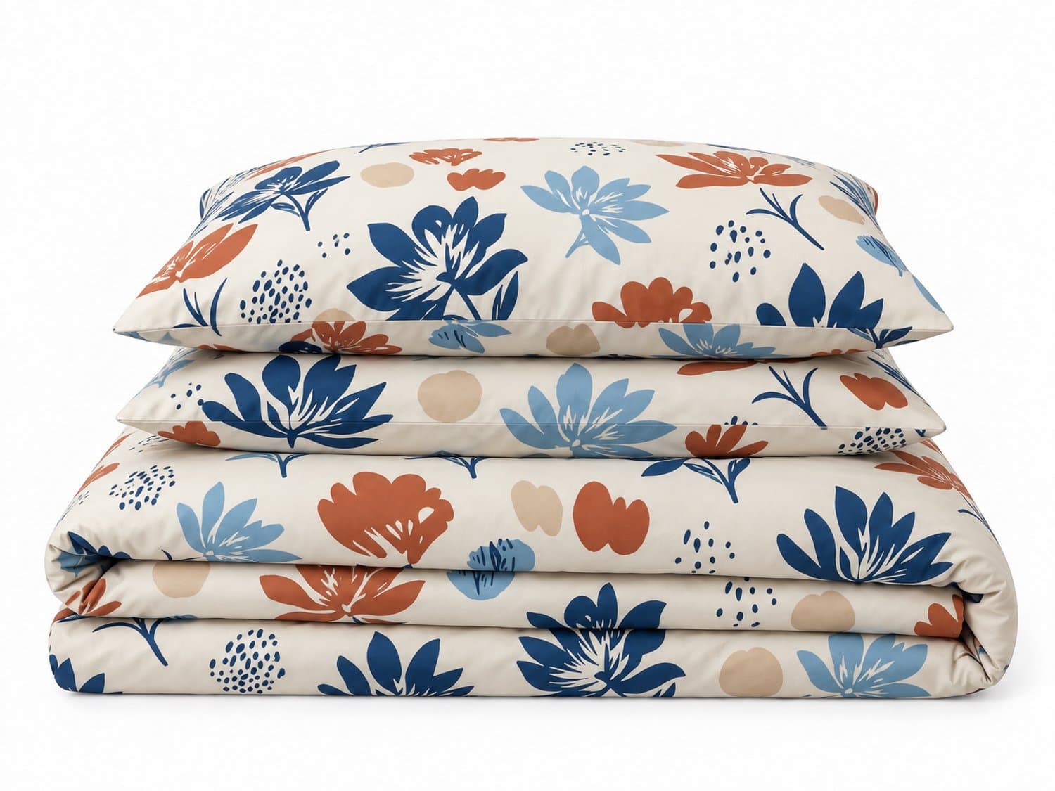 LALIVA Solena Tweepersoons Dekbedovertrekset – 200 x 220 cm – Modern Bloemendessin – Crème/Blauw/Terracotta – 100% Katoen – 2 Kussenslopen