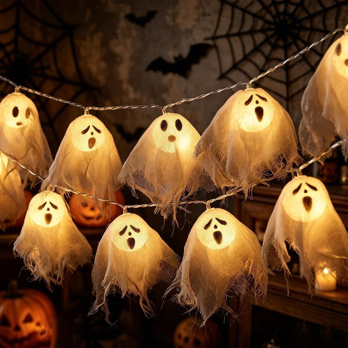 KZQ Halloween Ledslinger Met Geestjes 300 Cm 20 Lampjes Continu En Knipperlicht Batterij Binnen En Buiten