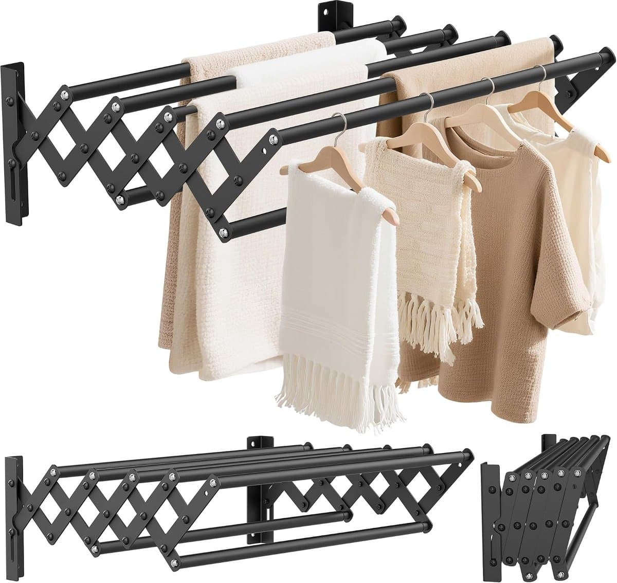 Kavo Wanddroogrek – Ophangbaar Wasrek voor Kleding – RuimtebeKavoarend - Zwart - 42cm x 13cm x 12cm